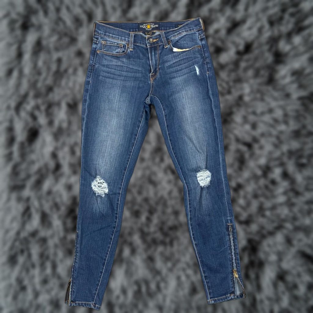 Lucky Brand LUCKY Brand SOFIA SKINNY Jeans Medium Wash Distress w/Ankle Zip Womens Size 27" / US 4 / IT 40 - 1 Thumbnail