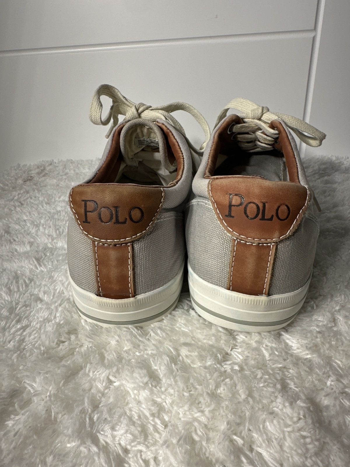Polo Ralph Lauren Polo Ralph Lauren Gray Canvas Sneakers w/Brown Leather Size US 11.5 / EU 44-45 - 5 Thumbnail