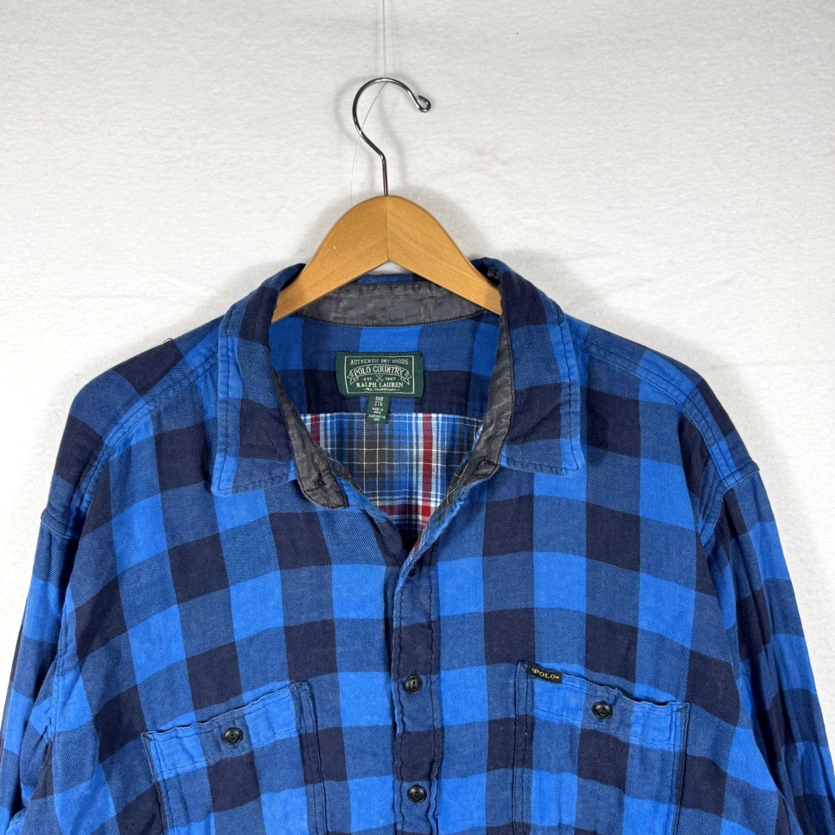 Vintage VINTAGE Polo Country Ralph Lauren Shirt Big 3X Blue Buffalo Plaid Flannel Lined Button-Up Mens Size US XXL / EU 58 / 5 - 4 Thumbnail