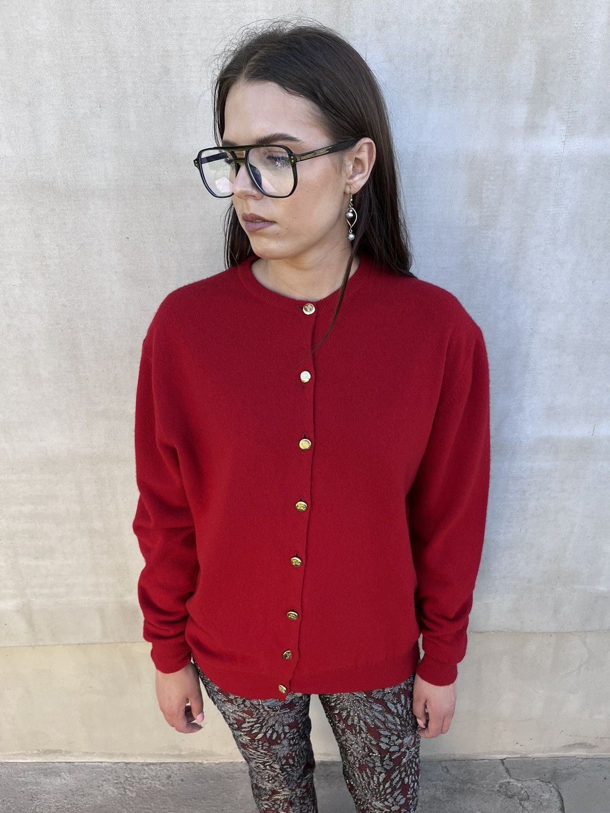 Burberry Burberrys Women Cardigan Red Wool Scotland Gold Logo Buttons Size L / US 10 / IT 46 - 1 Thumbnail