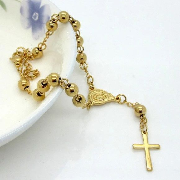 Other Stainless Steel Cross Pendant Bead Bracelet Size ONE SIZE - 4 Thumbnail