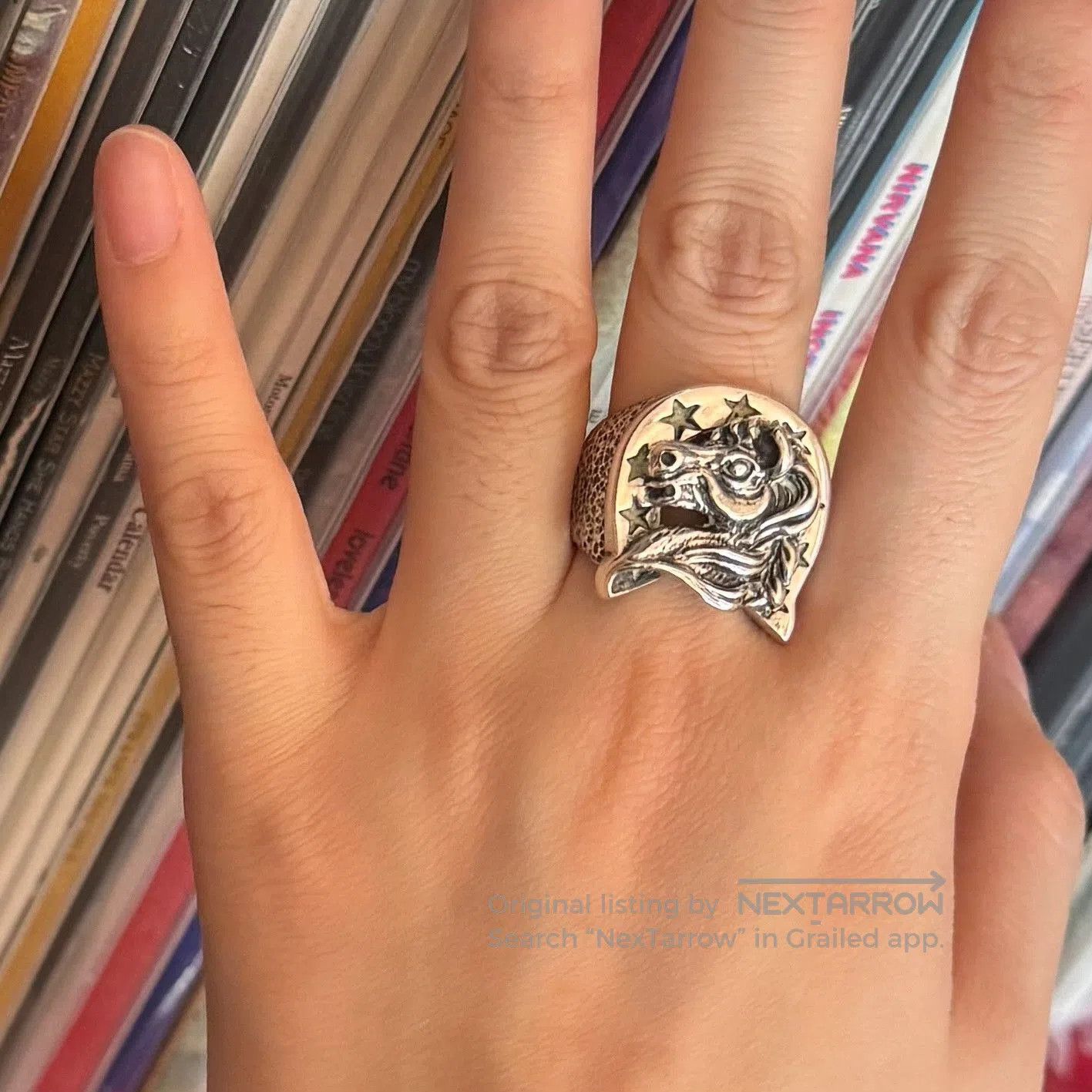 Vintage Vintage American Handmade 3D Horseshoe 925 Silver Ring. Size ONE SIZE - 2 Thumbnail