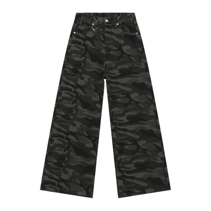 Camouflage Washed Wide Leg Denim