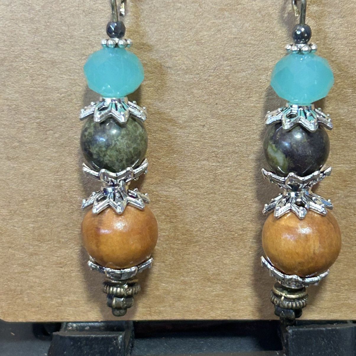 Handmade Handcrafted vintage wood bead dragon blood faceted earrings Size ONE SIZE - 3 Thumbnail
