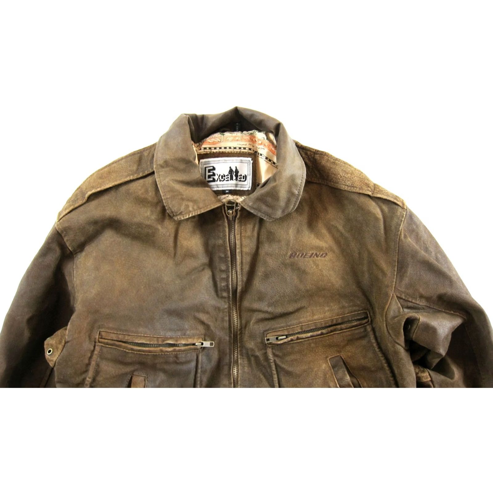 Vintage VINTAGE Excelled Bomber Jacket Men Medium Distressed Leather Boeing Flight Jacket Brown 100% Leather Zipper Hood Winter Fall Spring Shot Mens Size US M / EU 48-50 / 2 - 4 Thumbnail