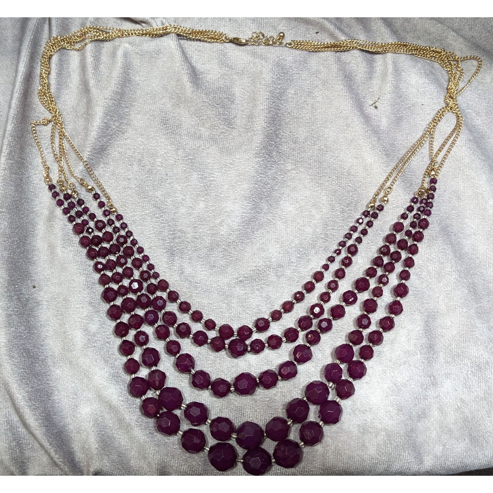 Other Elegant Layered Plum Purple Beaded Necklace On Gold Tone Cha Size ONE SIZE - 7 Thumbnail
