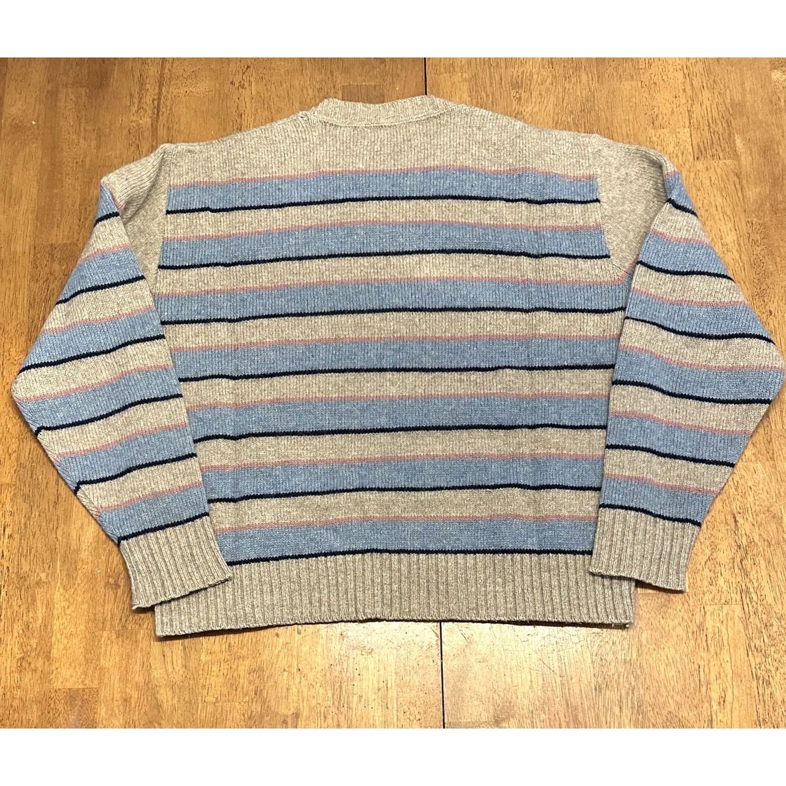 Van Heusen VINTAGE Van Heusen Sweater L 90s Beige Wool Striped Made In USA Mens Size US L / EU 52-54 / 3 - 4 Thumbnail