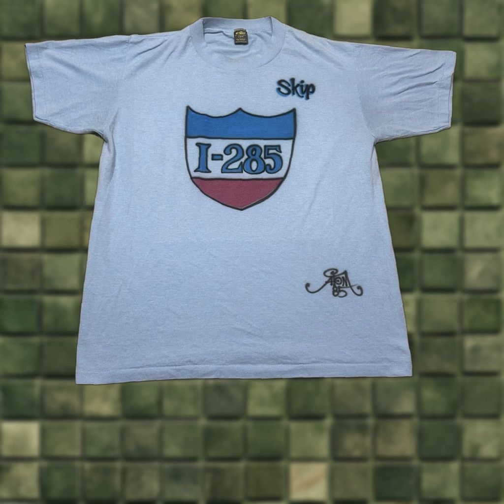 Jerzees VINTAGE 80s Jerzees T-Shirt Single Stitch Logo Graphic Airbrush Blue Atlanta Georgia Mens Large Cotton Crew Neck Short Sleeve Shirt 1980s Size US L / EU 52-54 / 3 - 1 Thumbnail