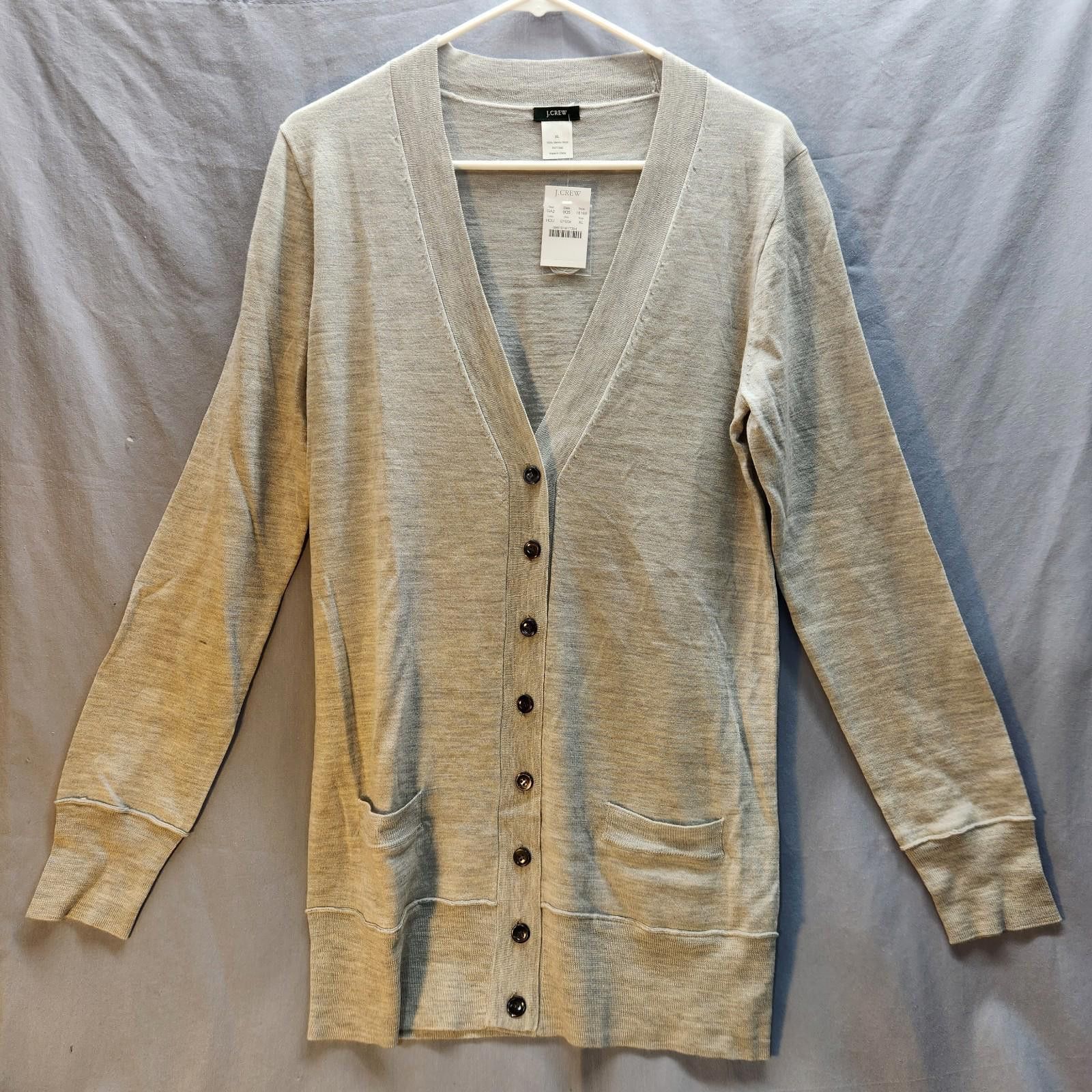 J Crew 100% Merino Wool Grey Cardigan Size XL NWT