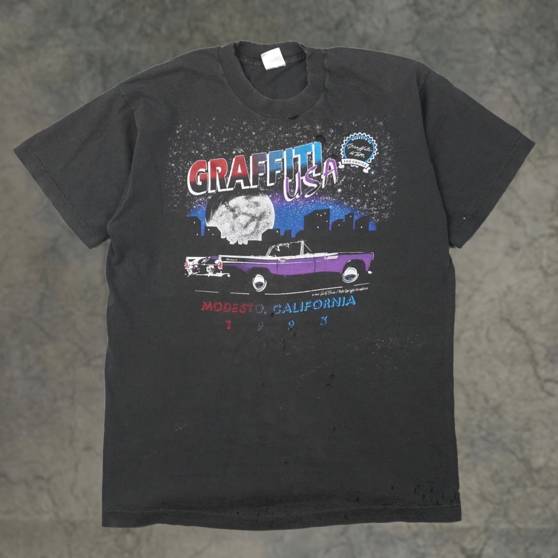 Vintage VINTAGE Thrashed Modesto Cal Graffiti Mens Large Black Size US L / EU 52-54 / 3 - 1 Thumbnail