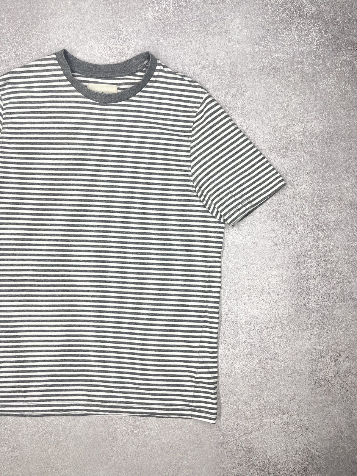 Folk Mens Folk Striped T Shirt Grey/White Size US M / EU 48-50 / 2 - 3 Thumbnail
