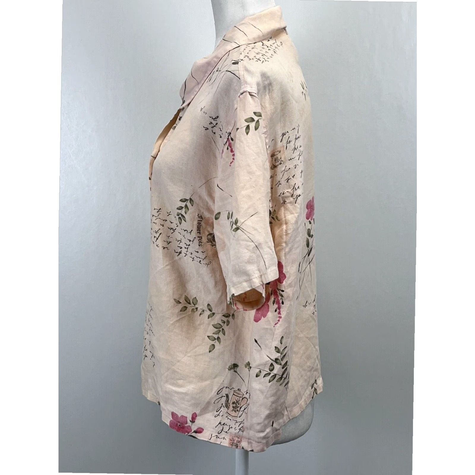 Vintage VINTAGE Dressbarn Linen Pink Botanical Shirt Womens Medium Short Sleeve Button-Up Size M / US 6-8 / IT 42-44 - 2 Thumbnail