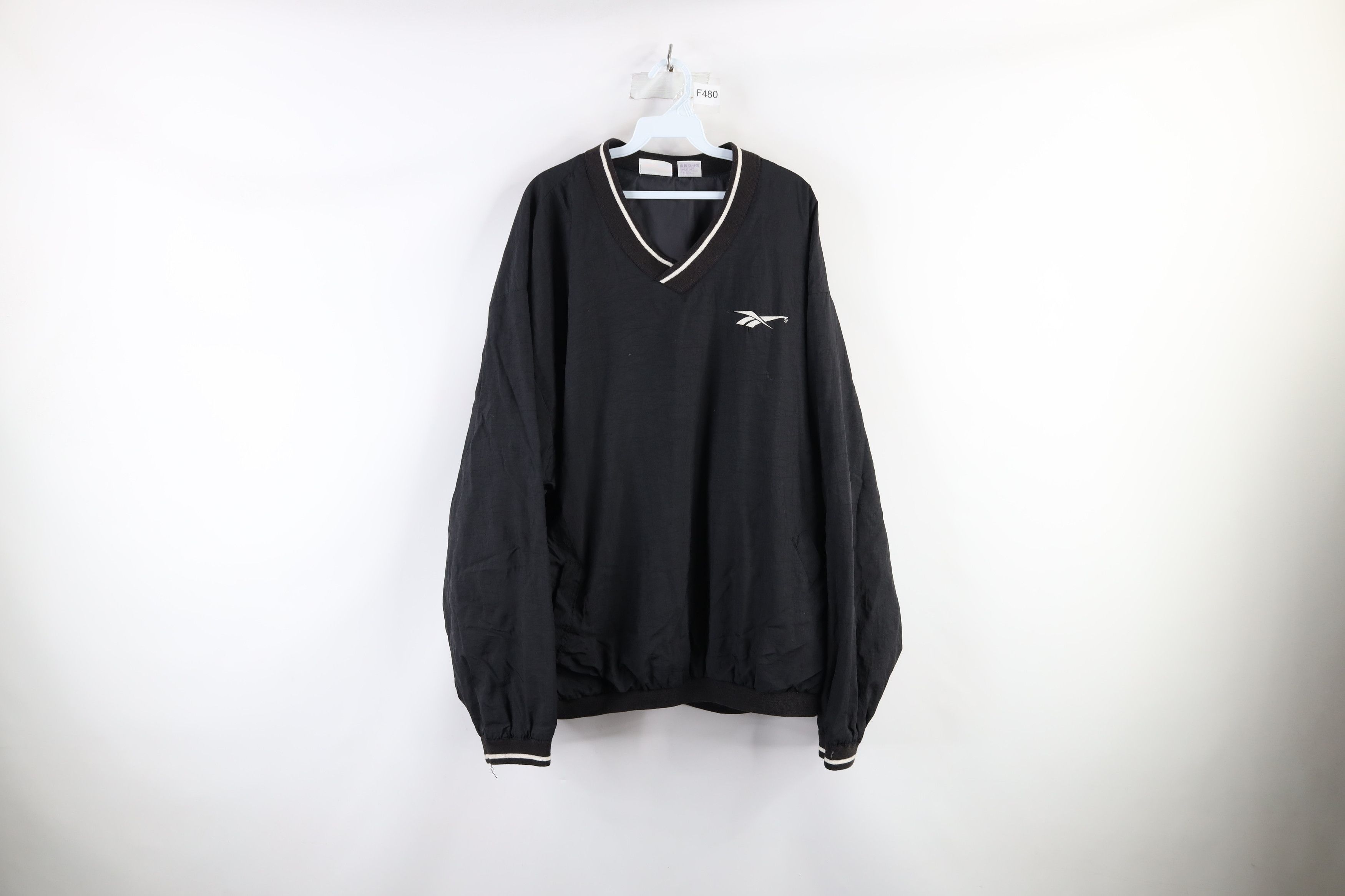 Reebok × Vintage Vintage 90s Reebok Lined Pullover Windbreaker Jacket Black Size US XL / EU 56 / 4 - 1 Thumbnail