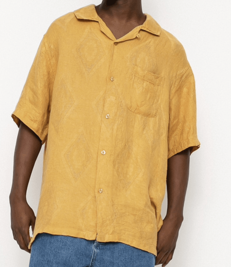 Stussy Stussy Diamond Jacquard Linen Shirt - Golden Size US M / EU 48-50 / 2 - 1 Thumbnail