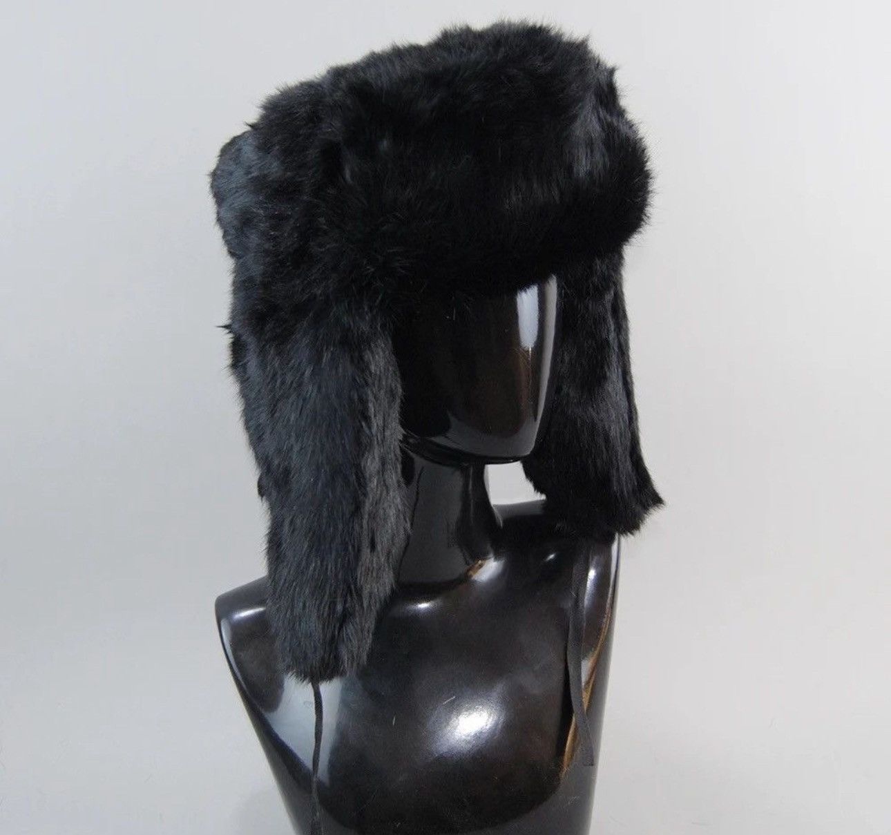 Japanese Brand Black Color Size M Warm Rabbit Fur Bomber Hat With Earflaps Size ONE SIZE - 1 Thumbnail