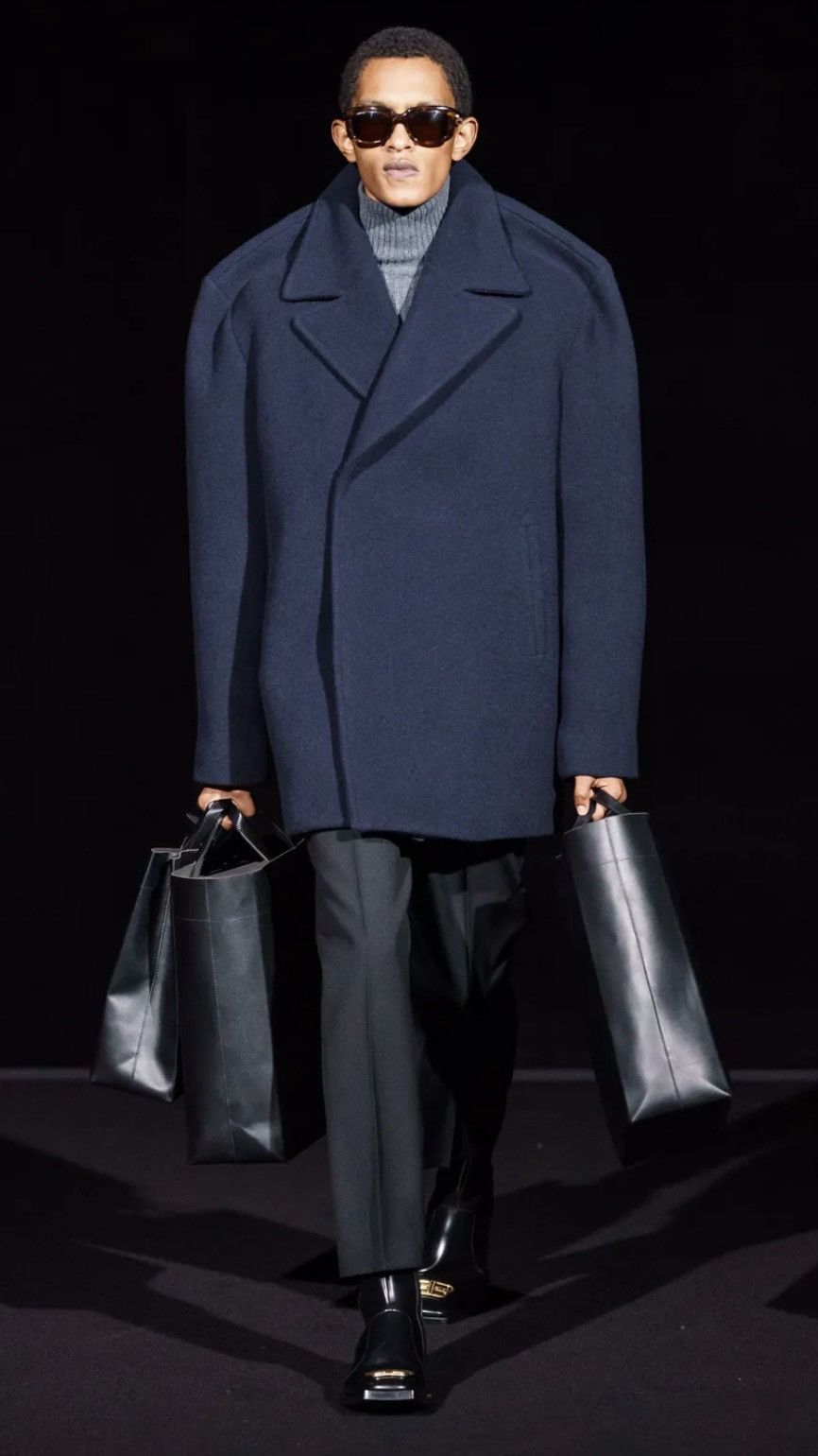 Balenciaga SS19 runway boxy shoulder camel navy coat jacket Size 44S - 1 Thumbnail