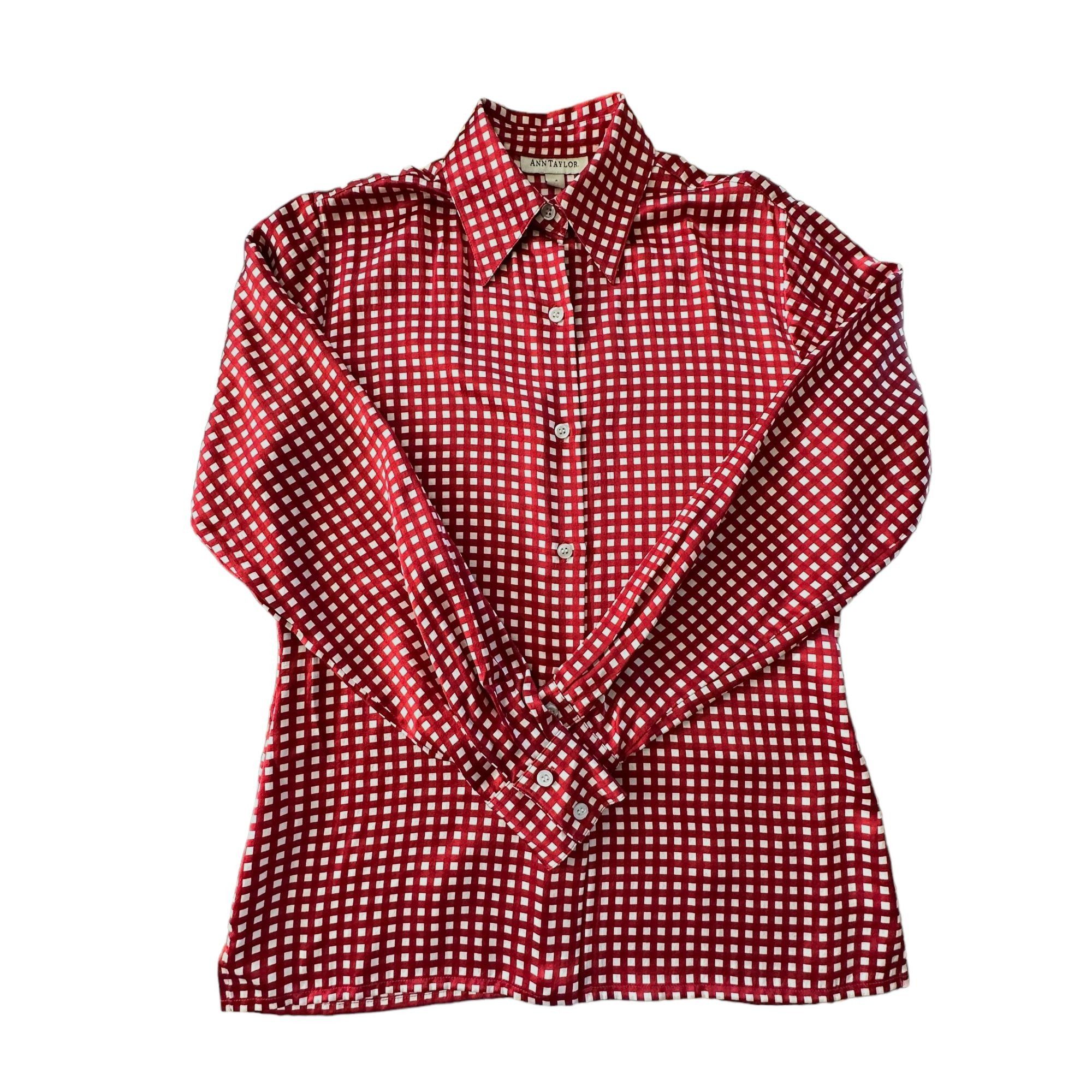 Ann Taylor Ann Taylor Silk Red and White Gingham Checkered Long Sleeve Size XS / US 0-2 / IT 36-38 - 1 Thumbnail