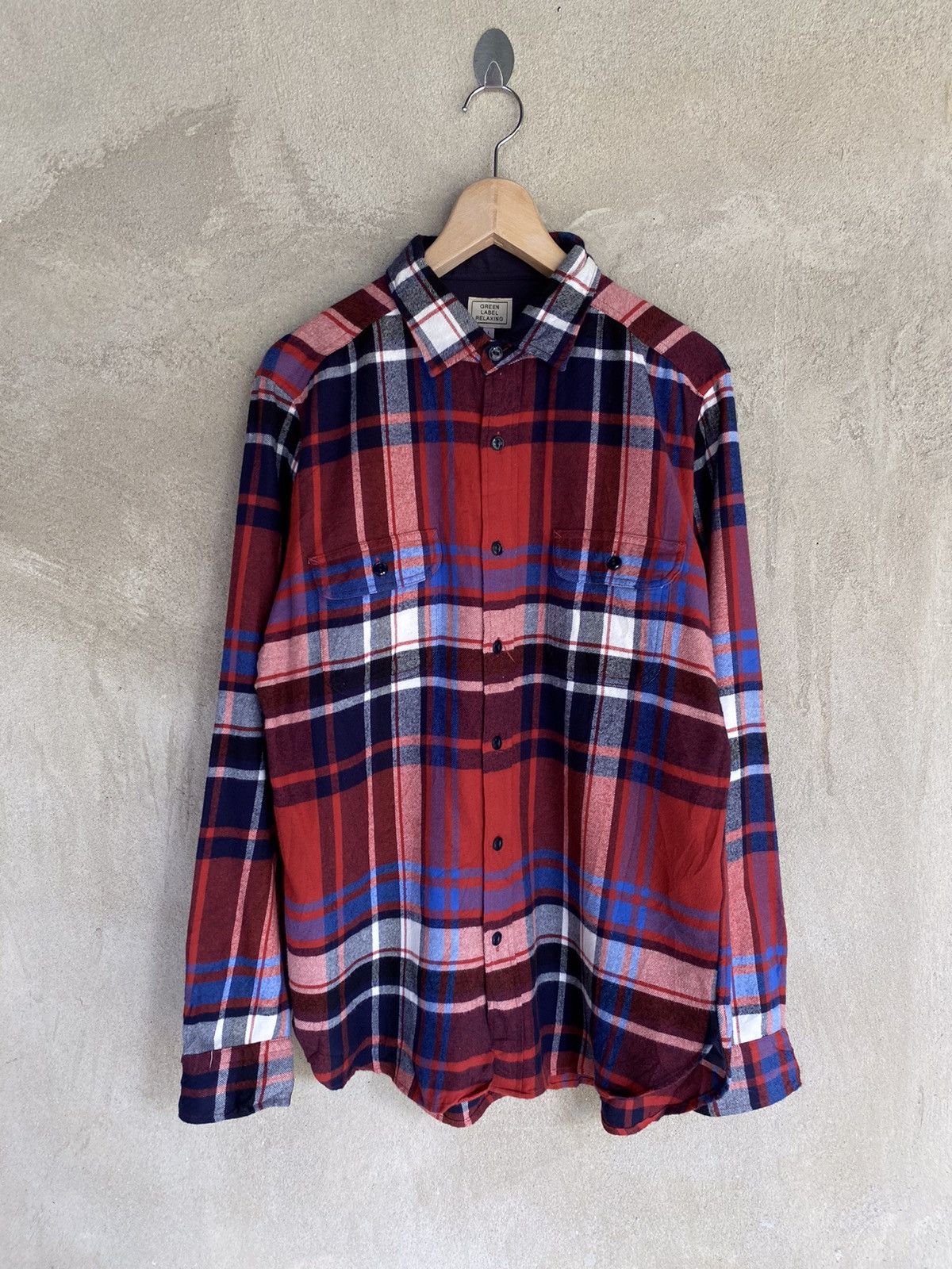 Vintage Japanese Brand Green Label Relaxing Flannel Shirt Size US M / EU 48-50 / 2 - 2 Thumbnail