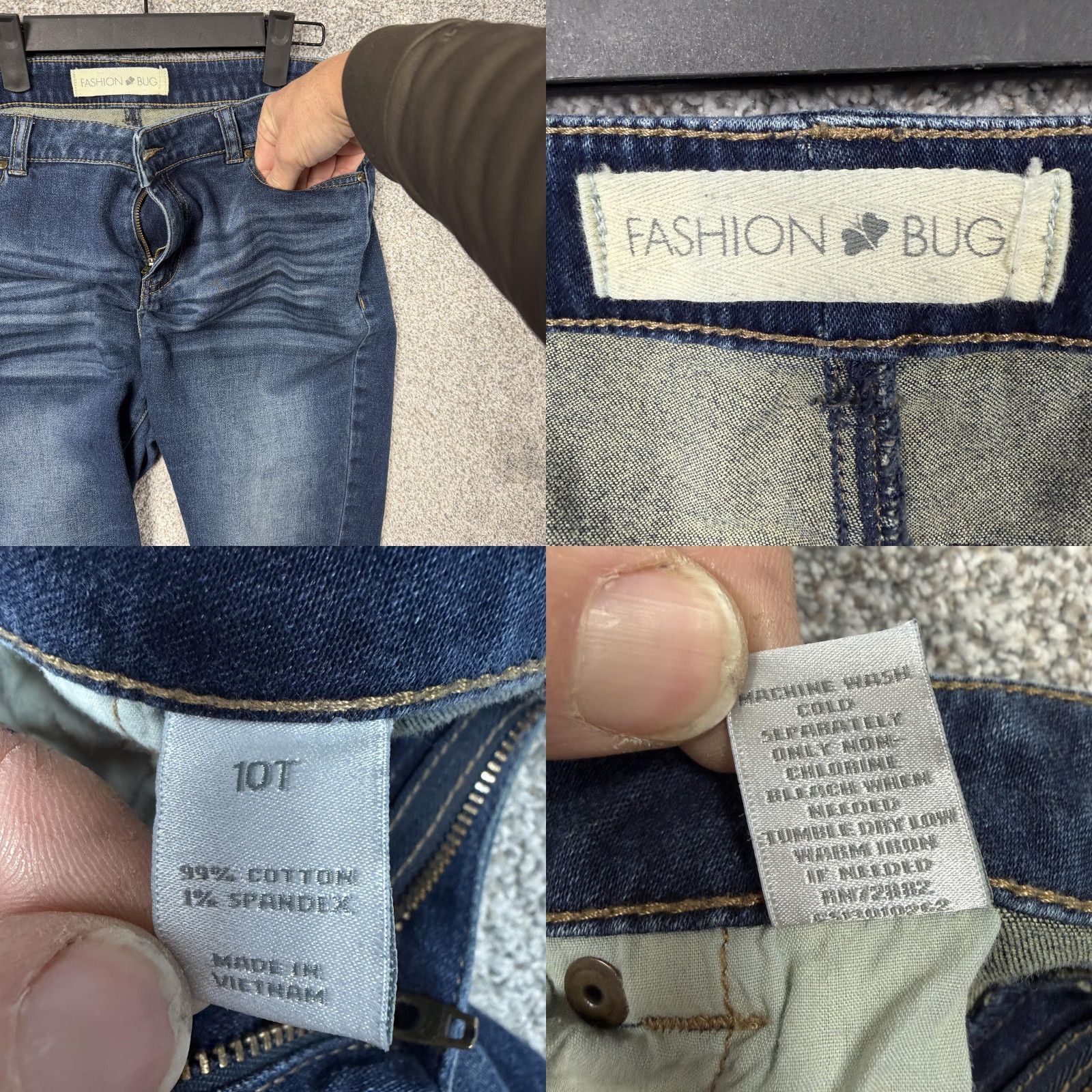Vintage Fashion Bug Jeans Womens 10T 32x29.5 Blue Mid Rise Skinny Stretch Denim Whisker Jeans Size 32" / US 10 / IT 46 - 8 Thumbnail