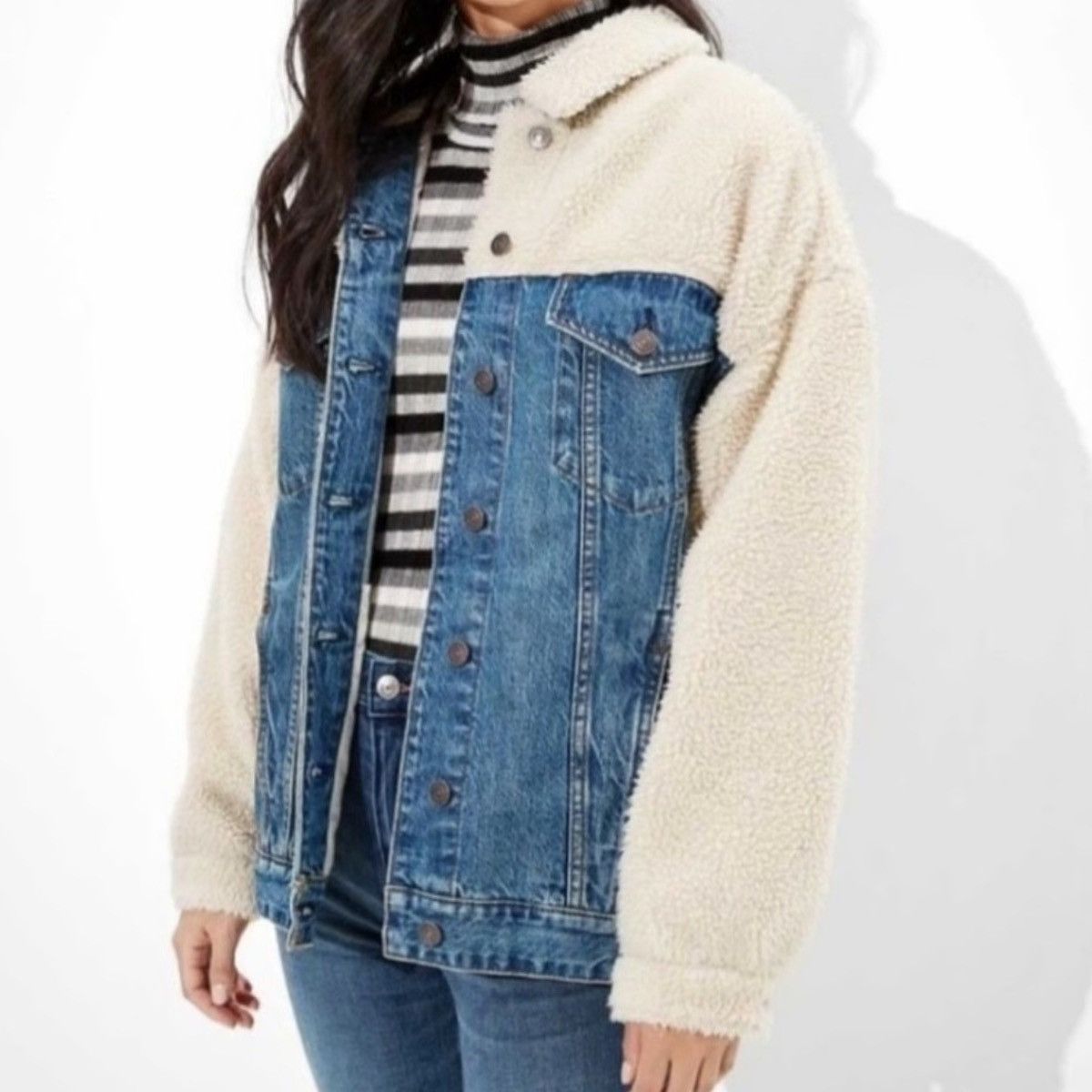 American Eagle Outfitters American Eagle Sherpa fleece denim jacket Size XS / US 0-2 / IT 36-38 - 1 Thumbnail
