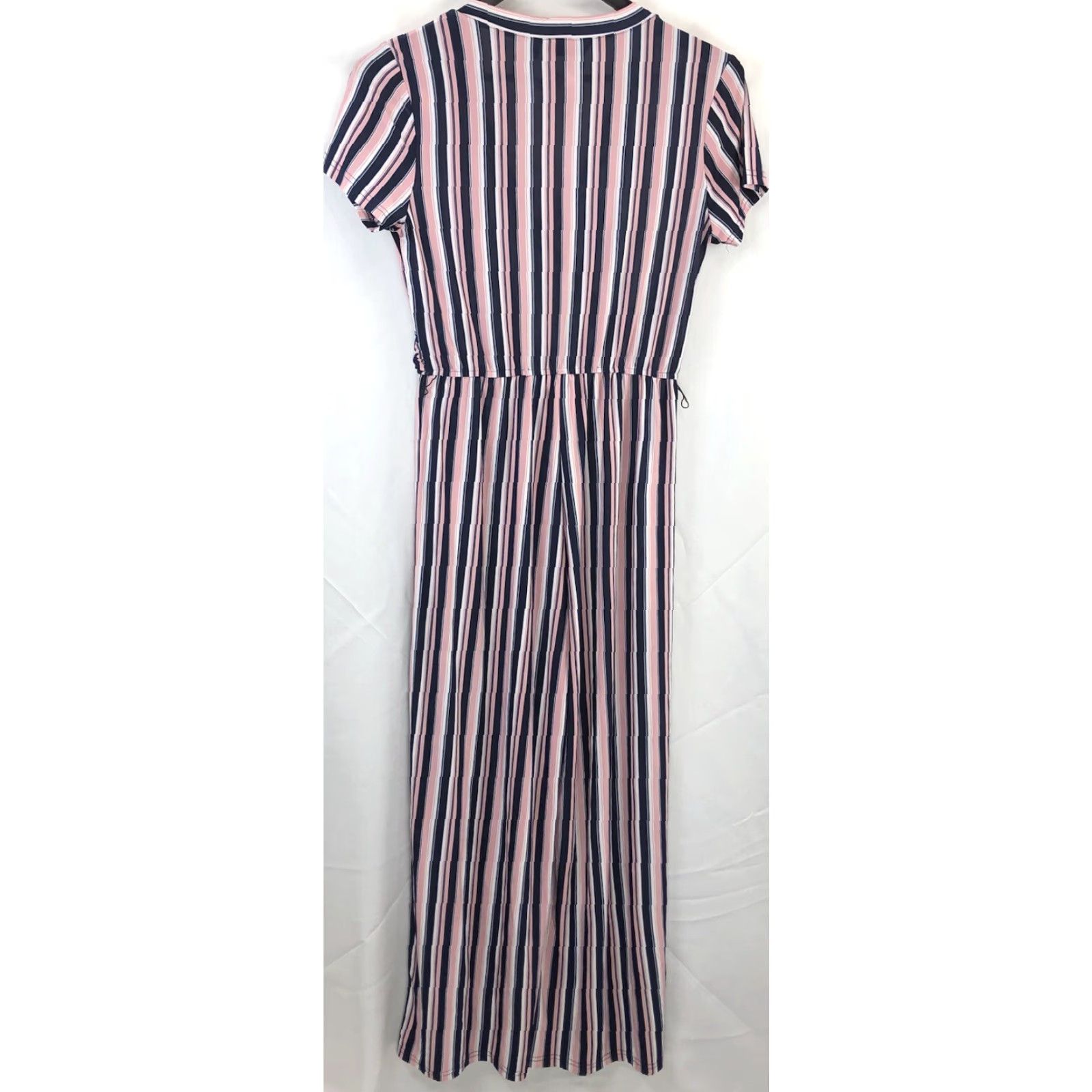 Vintage Mlle Gabrielle Jumpsuit L Pink Blue Stripe Mock Wrap V-Neck ShortSleeve NWT Womens One-Piece Dress Style: Jumpsuit Size 36" / US 14 / IT 50 - 2 Thumbnail