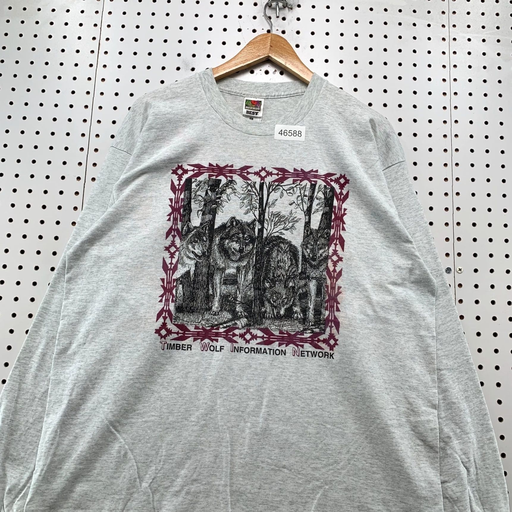Fruit Of The Loom VINTAGE Timber Wolves Nature Shirt Mens XL Gray Single Stitch Long Sleeve USA Size US XL / EU 56 / 4 - 4 Thumbnail