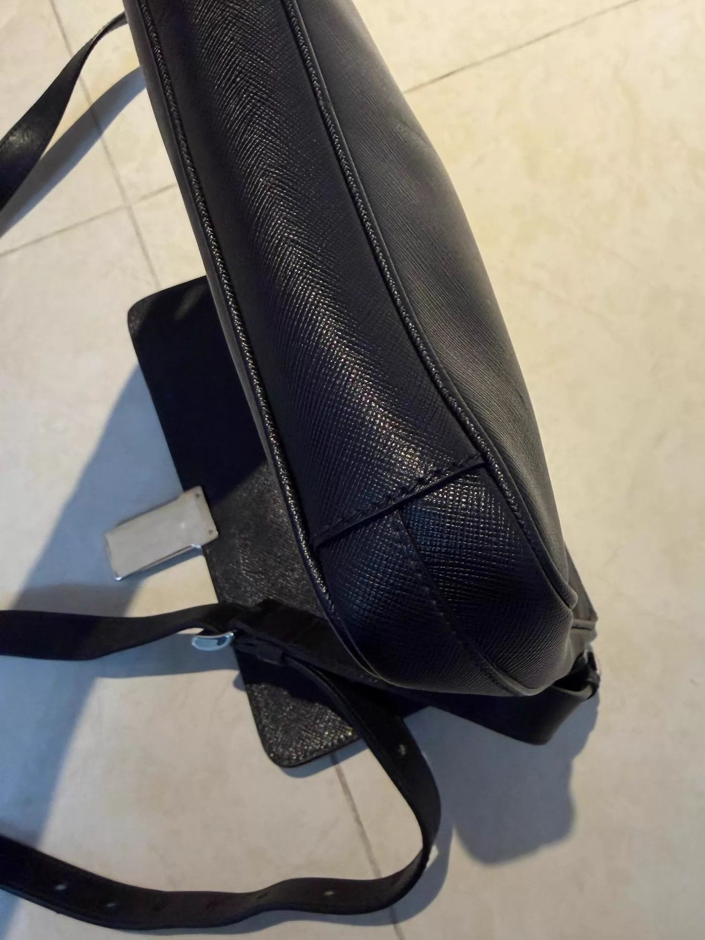 Prada Prada Easy Black Calf Crosshatch Silver Buckle Bag Size ONE SIZE - 5 Thumbnail