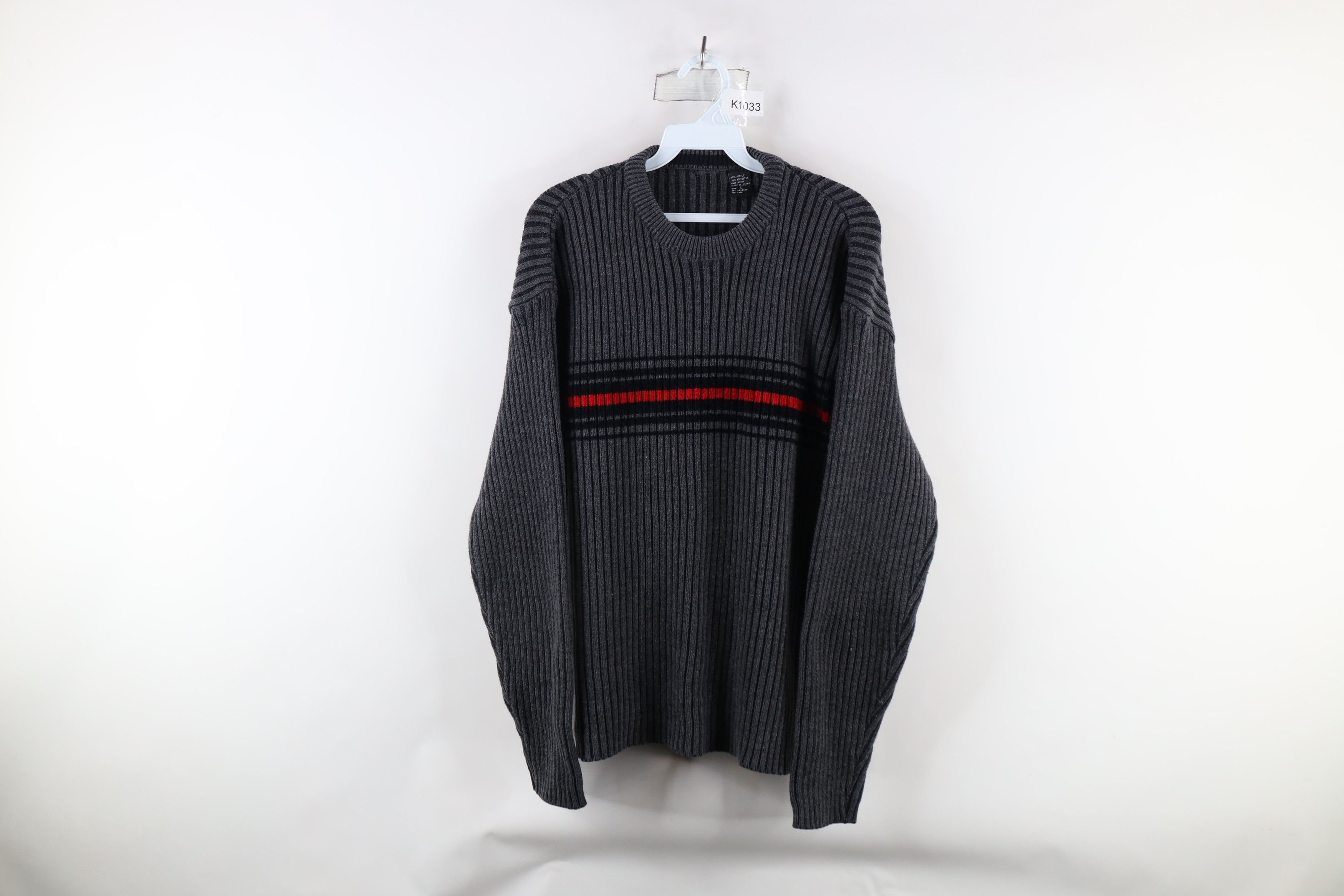 Vintage Vintage 90s Streetwear Block Ribbed Knit Crewneck Sweater Size US L / EU 52-54 / 3 - 1 Thumbnail