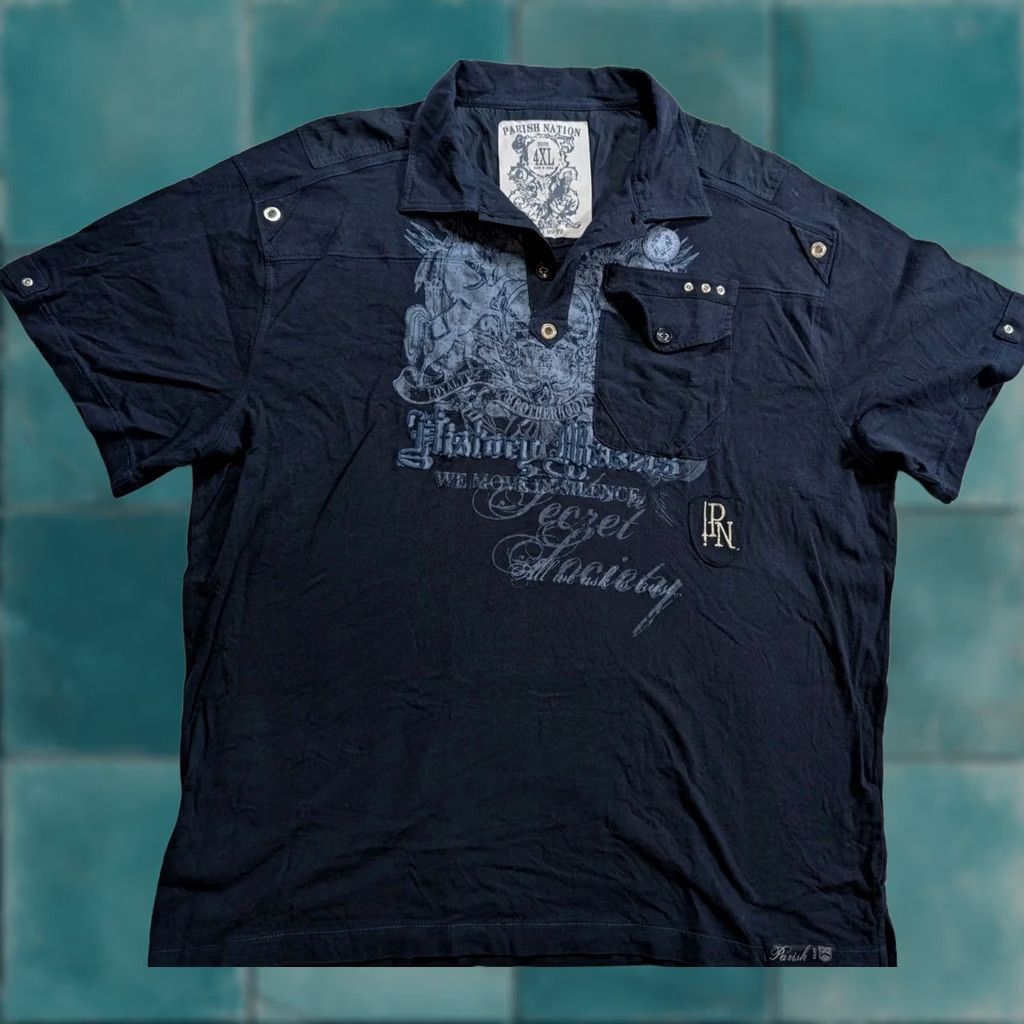 Vintage Parish School Polo Shirt Mens 4XL Blue Button Down Navy Hip Hop Epaulets Rap Size US XXL / EU 58 / 5 - 1 Thumbnail