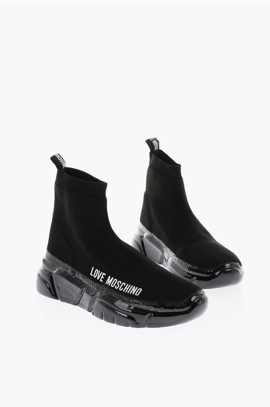 image of Moschino Perforated Fabric Running35 High-Top Sock Sneakers With Inta in Black, Women's (Size 9)