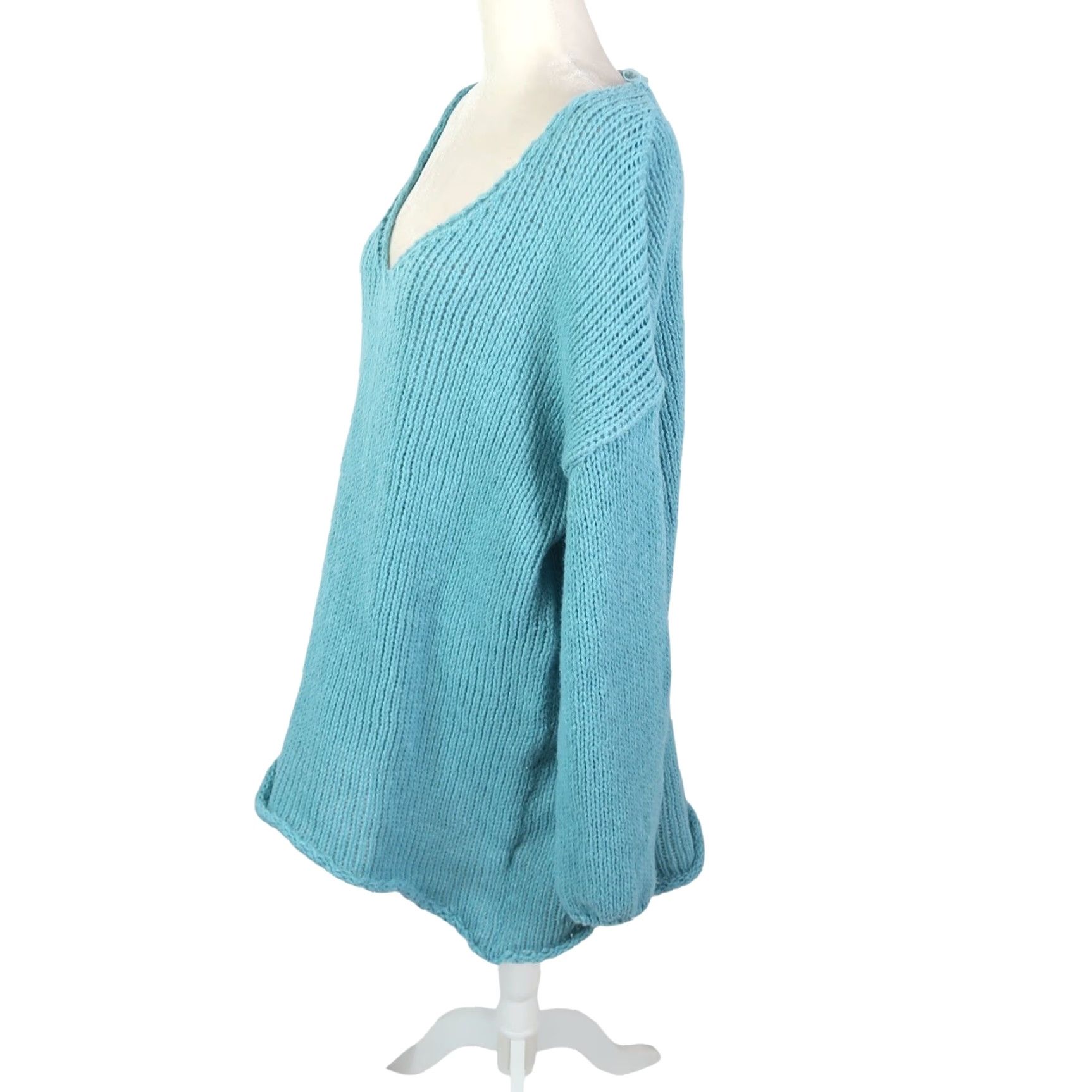 AQUA Aqua Blue Slouchy Knit V-Neck Tunic Sweater 3X Womens Pullover Long Sleeve Polyester Knit Solid Casual 3X Size XXL / US 16-18 / IT 52-54 - 3 Thumbnail