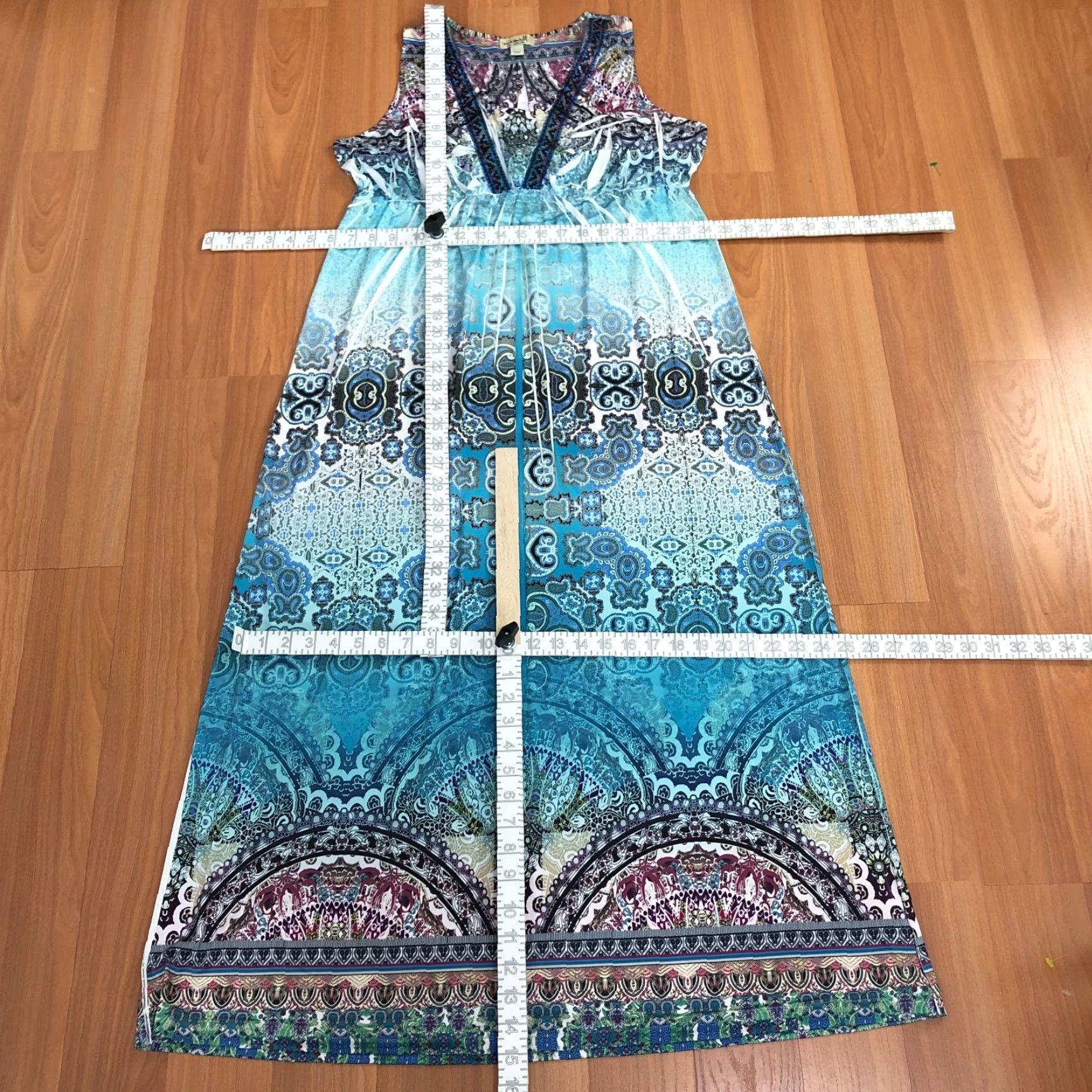 Vintage One World Large Midi Sleeveless Dress All Over Print Blue Dress Size L / US 10 / IT 46 - 6 Thumbnail