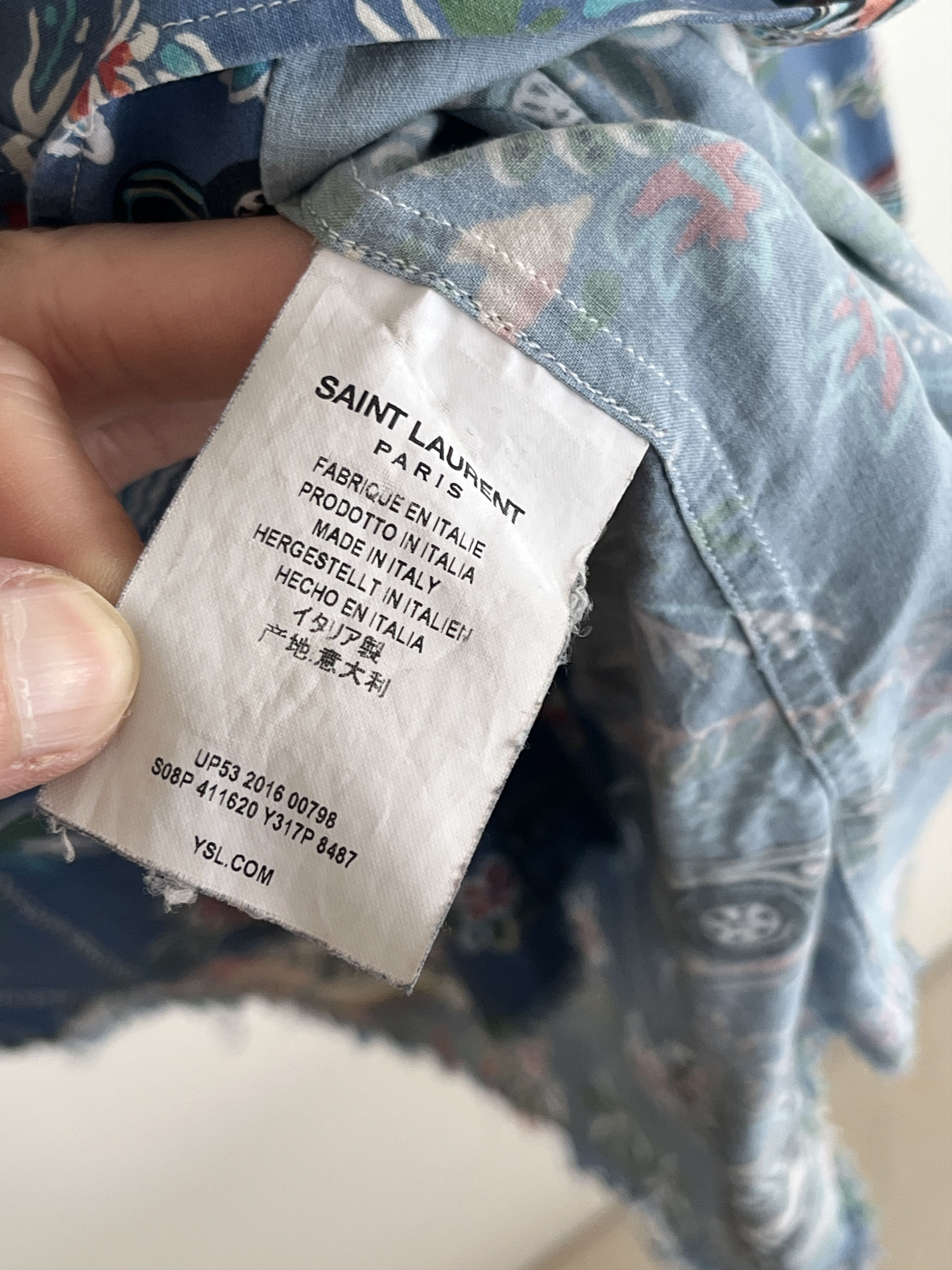 Saint Laurent Paris SS17 Hawaiian Blue Cuban Carprint Shirt Size US M / EU 48-50 / 2 - 5 Thumbnail