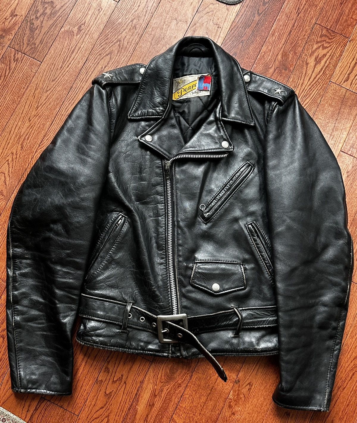 Image of Schott Perfecto Leather Biker Jacket in Black, Men's (Size Small)