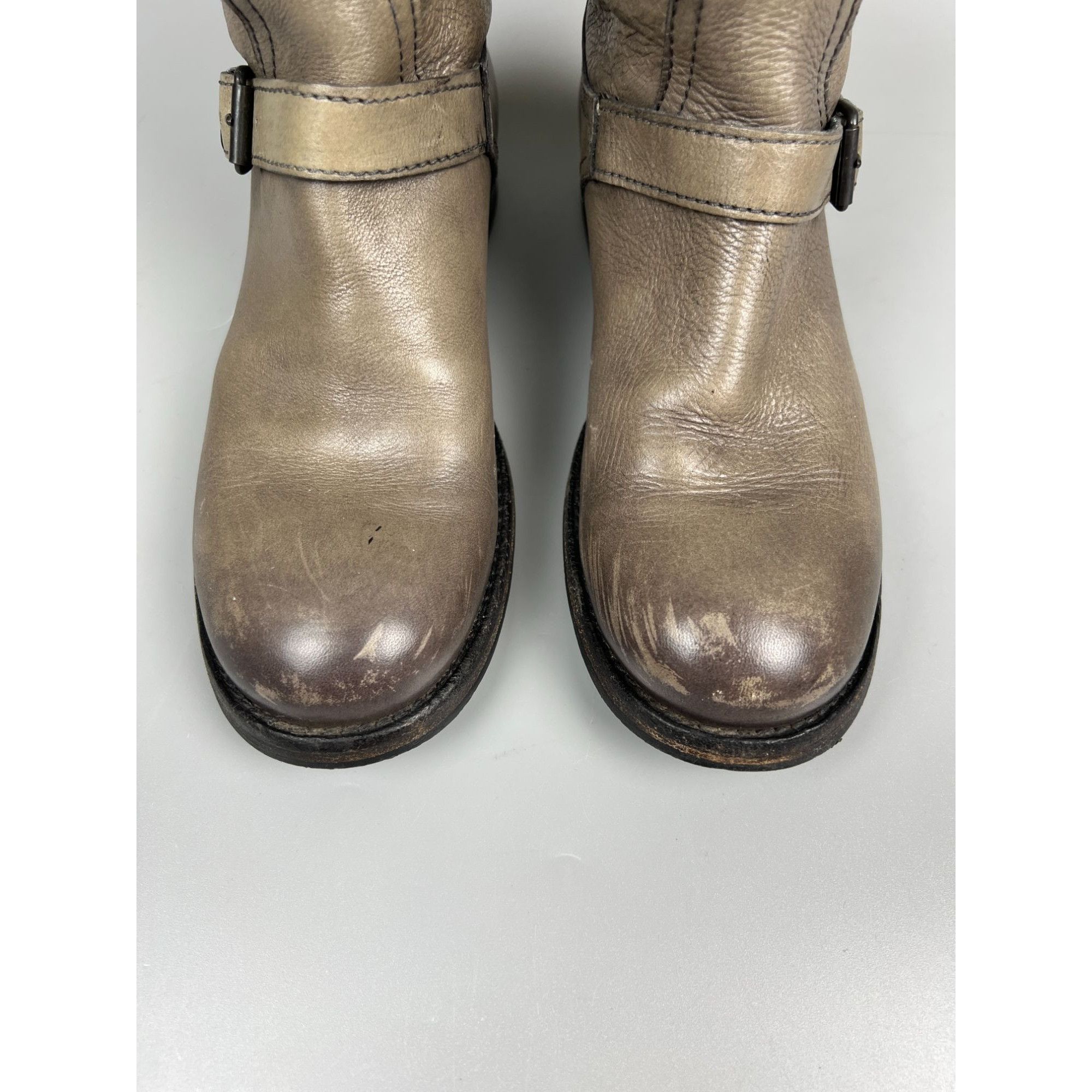 MoMA Moma Gray Leather Knee High Combat Boots (Y1007) Size US 7 / IT 37 - 7 Thumbnail