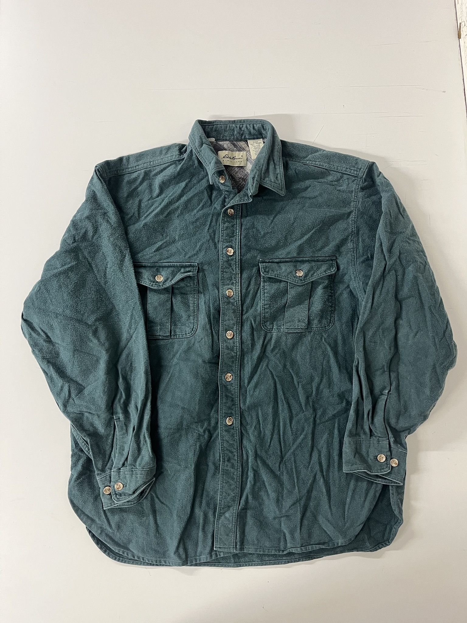 Vintage 1990s Eddie Bauer Green Chamois Thick Flannel Size XL
