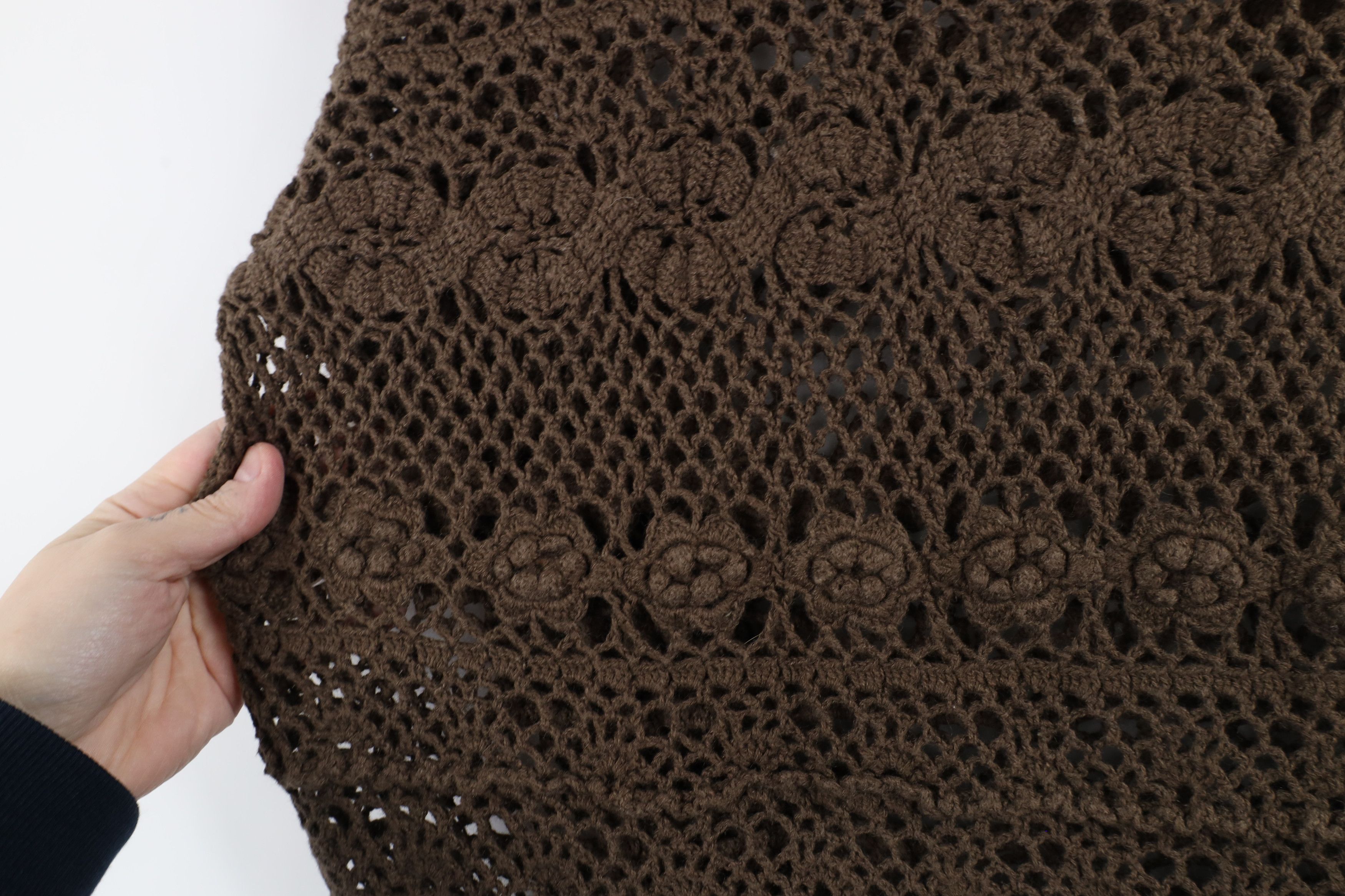 Vintage Vintage 90s Y2K Babydoll Crochet Knit Flower Sweater Brown Size M / US 6-8 / IT 42-44 - 6 Thumbnail