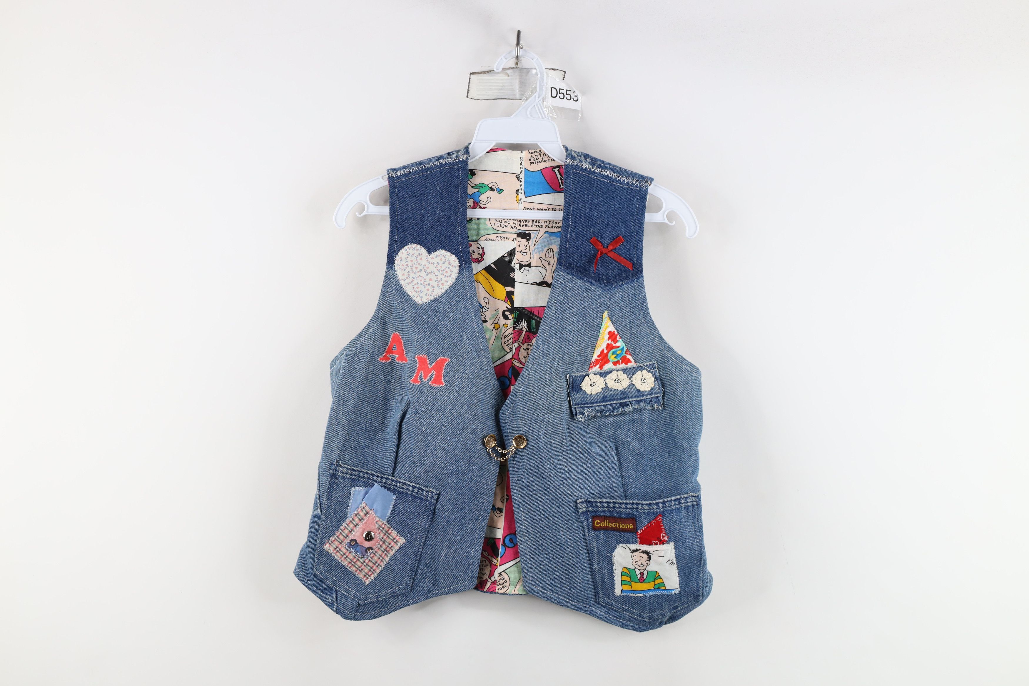 Vintage Vintage 90s Streetwear Comic Denim Jean Vest Jacket Blue Size S / US 4 / IT 40 - 1 Thumbnail