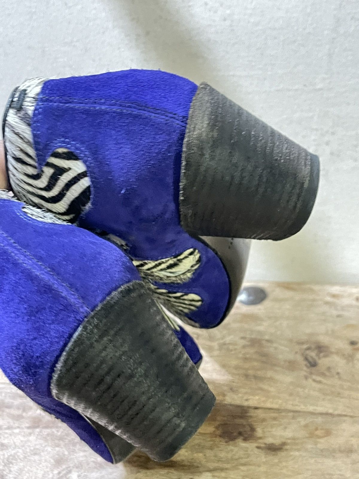 Haider Ackermann SS16 Zebra Ponyhair and Blue Suede Flame Booties Size US 11 / IT 41 - 11 Thumbnail