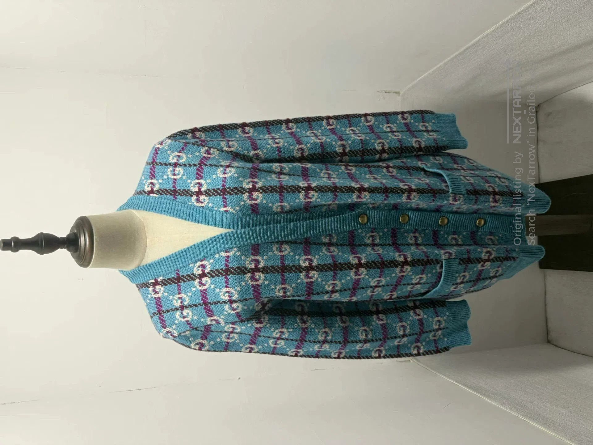 gucci double g print wool cardigan.