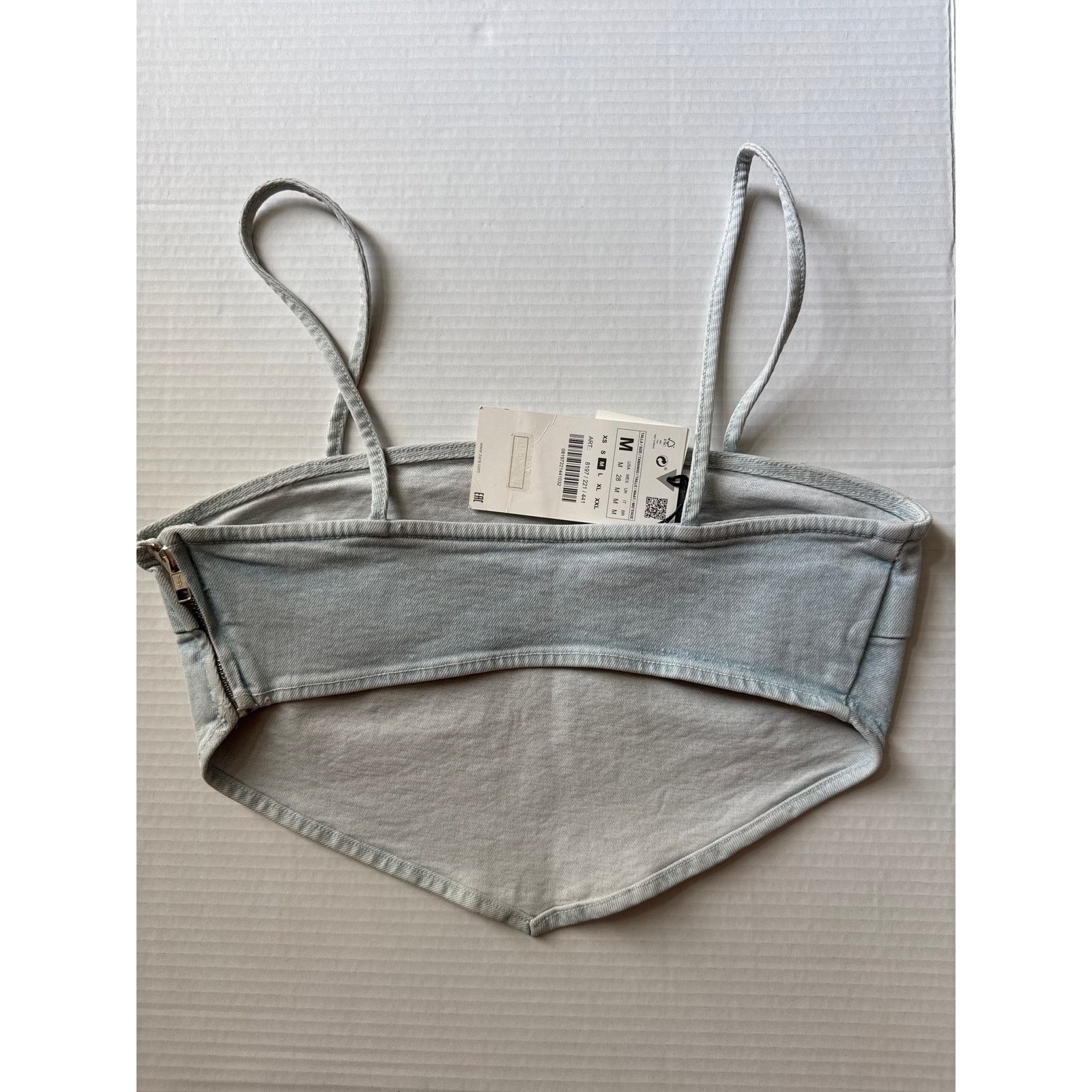 Zara NWT Zara blue denim bandana crop top spaghetti straps zip Size M / US 6-8 / IT 42-44 - 6 Thumbnail