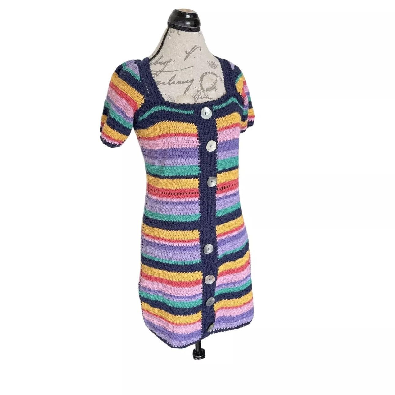 Farm Rio Anthropologie Farm Rio Renata Sweater Dress Knit Crochet Size XS / US 0-2 / IT 36-38 - 3 Thumbnail