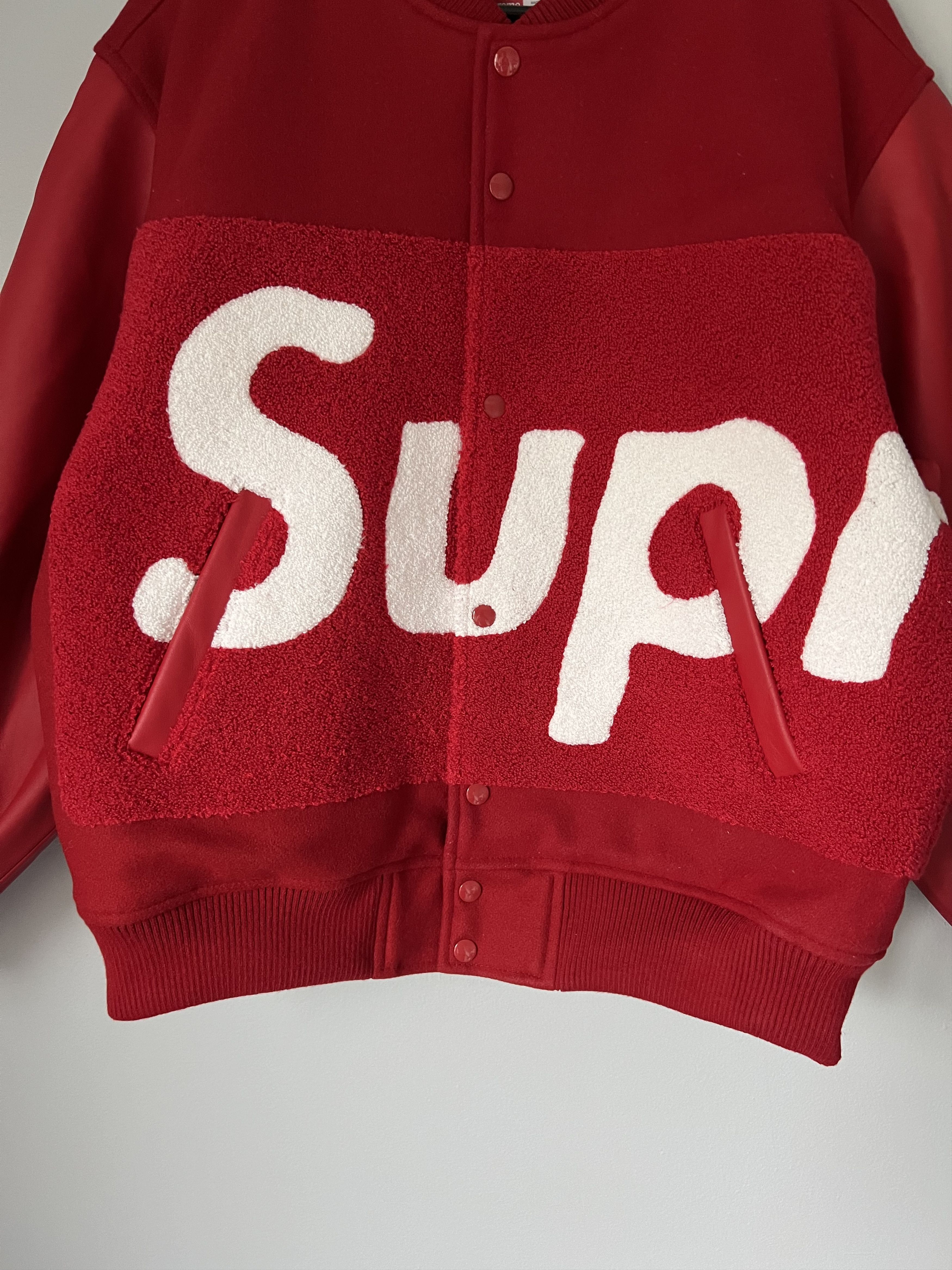 Supreme Supreme Big Logo Chenille Logo Varsity Jacket in Red Size US M / EU 48-50 / 2 - 3 Thumbnail