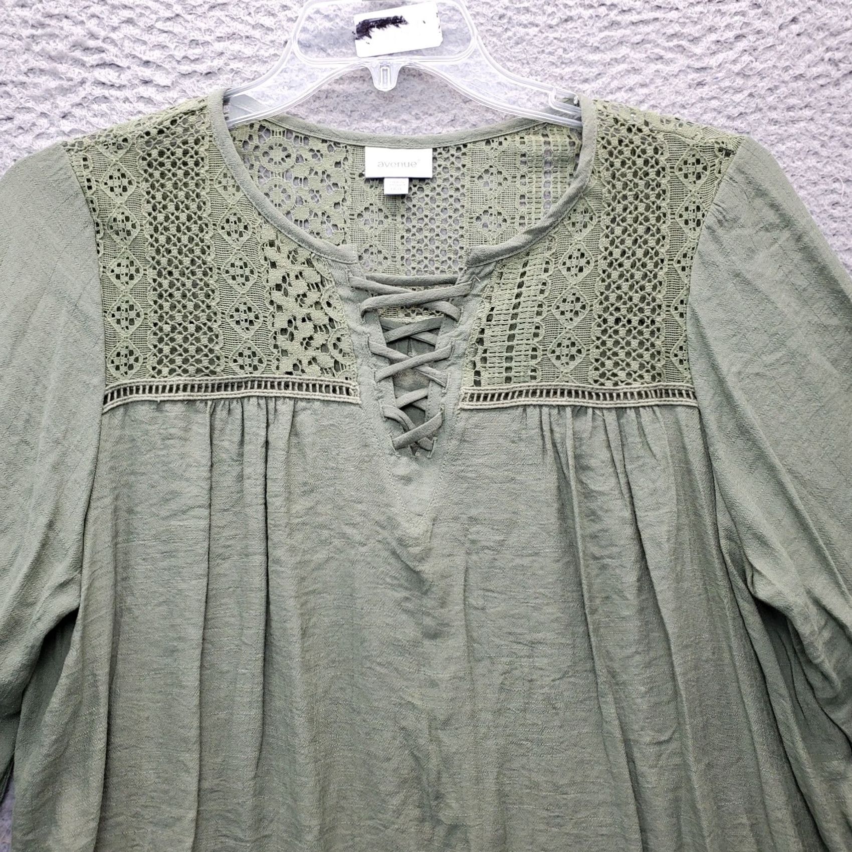 Avenue Avenue Womens Blouse Top Green Size 14/16 Pleated Lace Up V-Neck Casual Pullover Shirt Size XL / US 12-14 / IT 48-50 - 3 Thumbnail