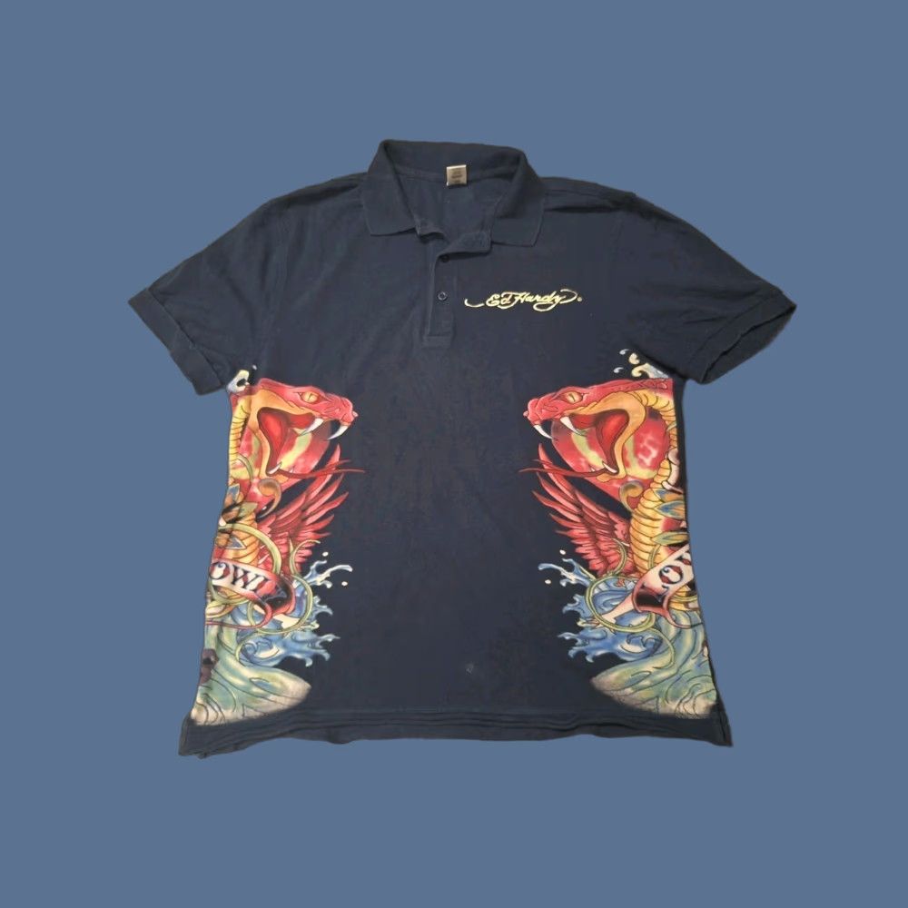 Ed Hardy VINTAGE Ed Hardy Polo Shirt 2XL Black Cotton Mens Short Sleeve Y2K 2000’s Festival Art Love Kills Slowly Size US XXL / EU 58 / 5 - 1 Thumbnail