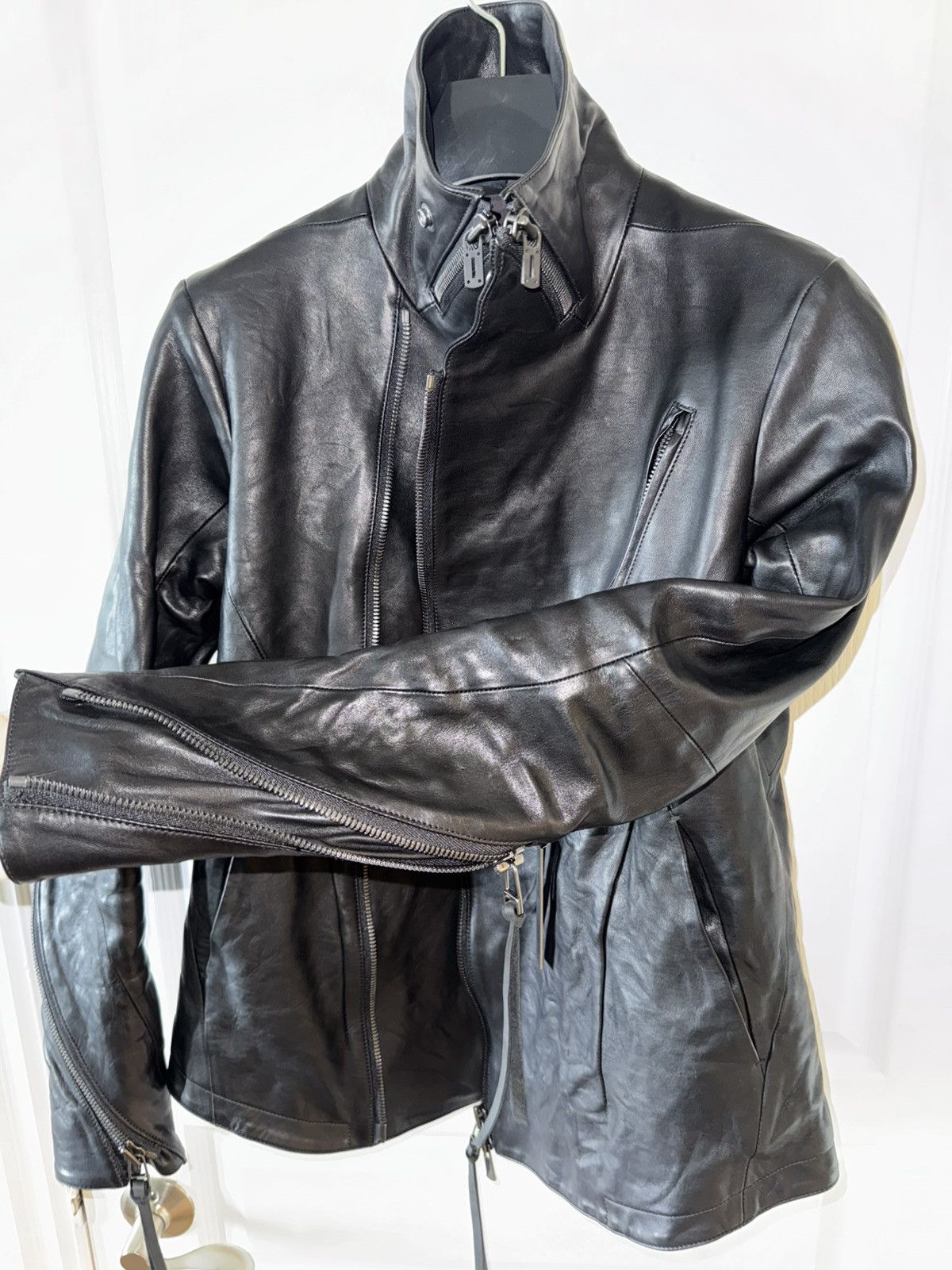 D.Hygen D.HYGEN Horse Leather High Neck Jacket (Black) Size US S / EU 44-46 / 1 - 5 Thumbnail