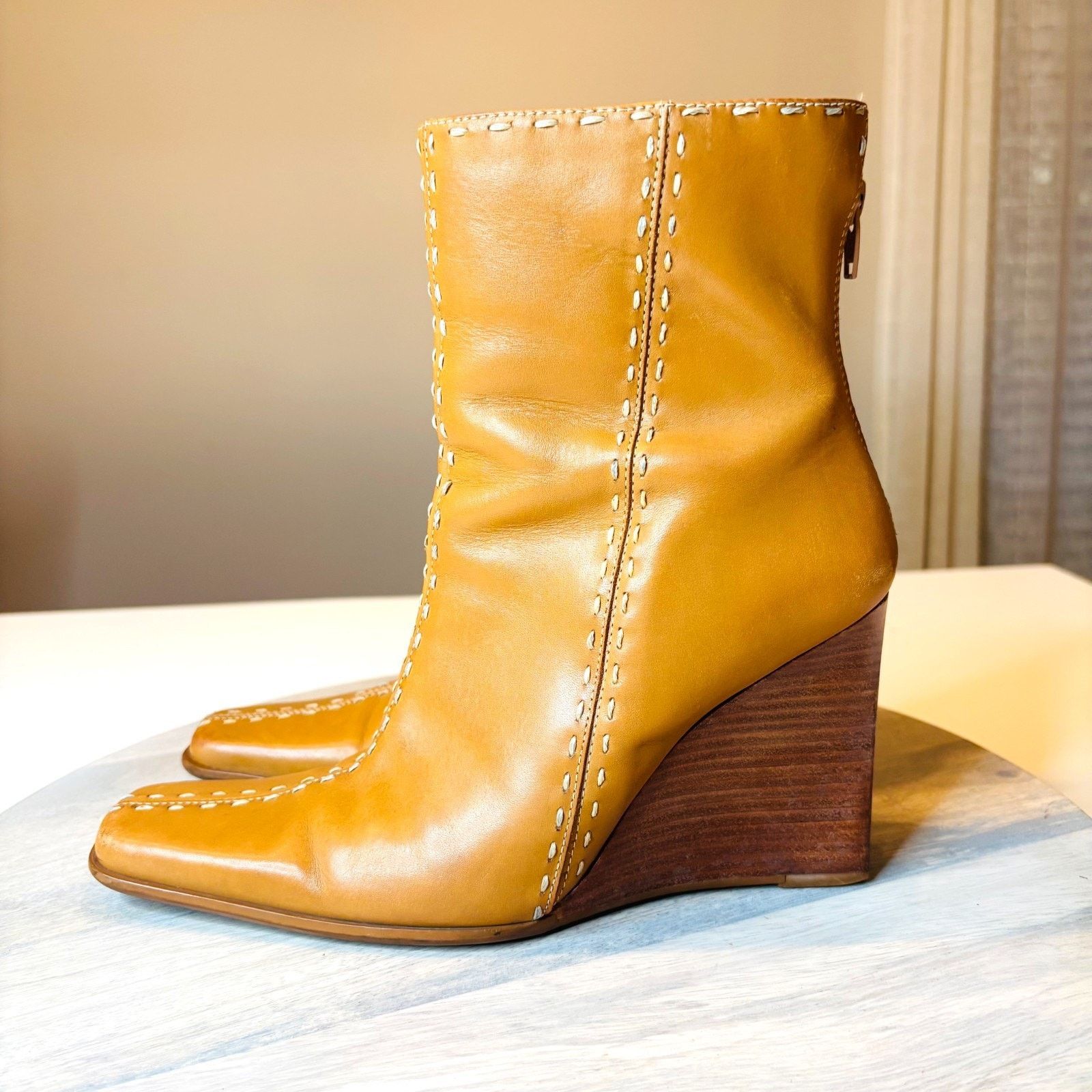 Diba True Diba Elko Tan Leather Wedge Boots 8.5 Made in Brazil Size US 8.5 / IT 38.5 - 2 Thumbnail