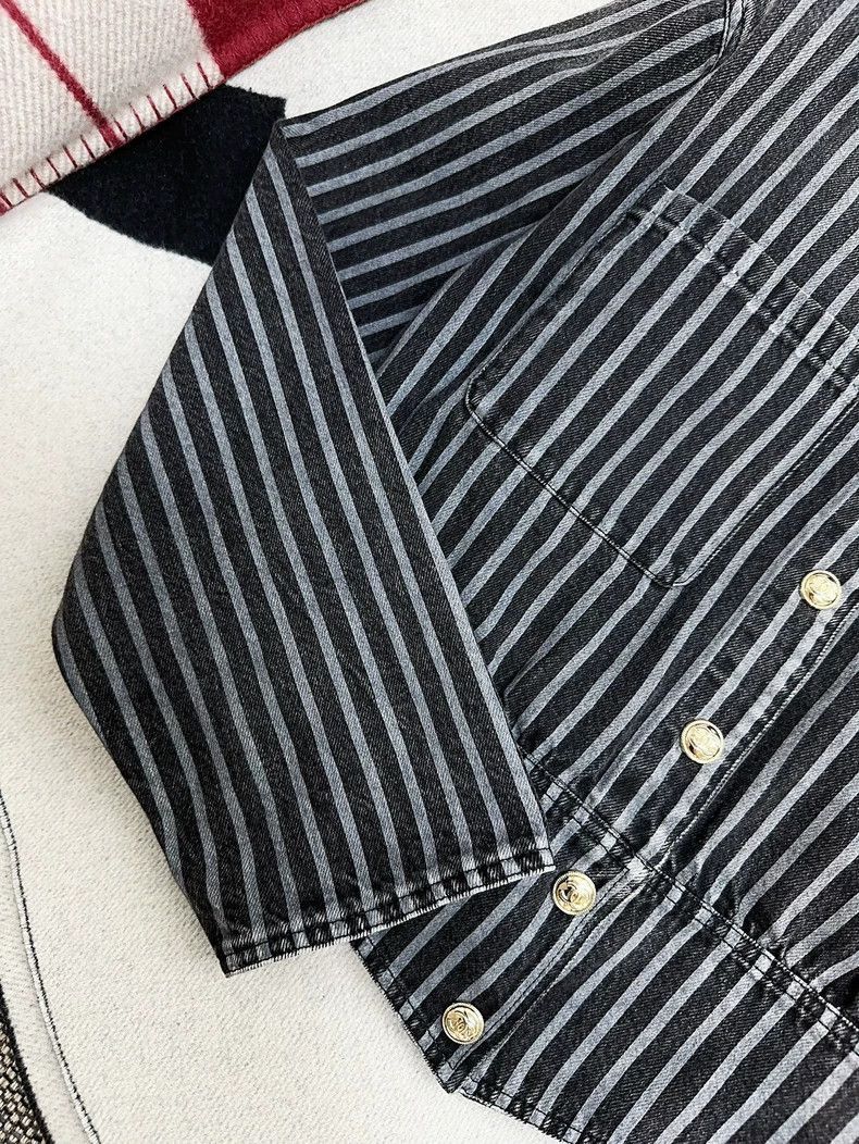 Chanel Chanel Blue Gray Striped Denim Jacket Size M / US 6-8 / IT 42-44 - 4 Thumbnail