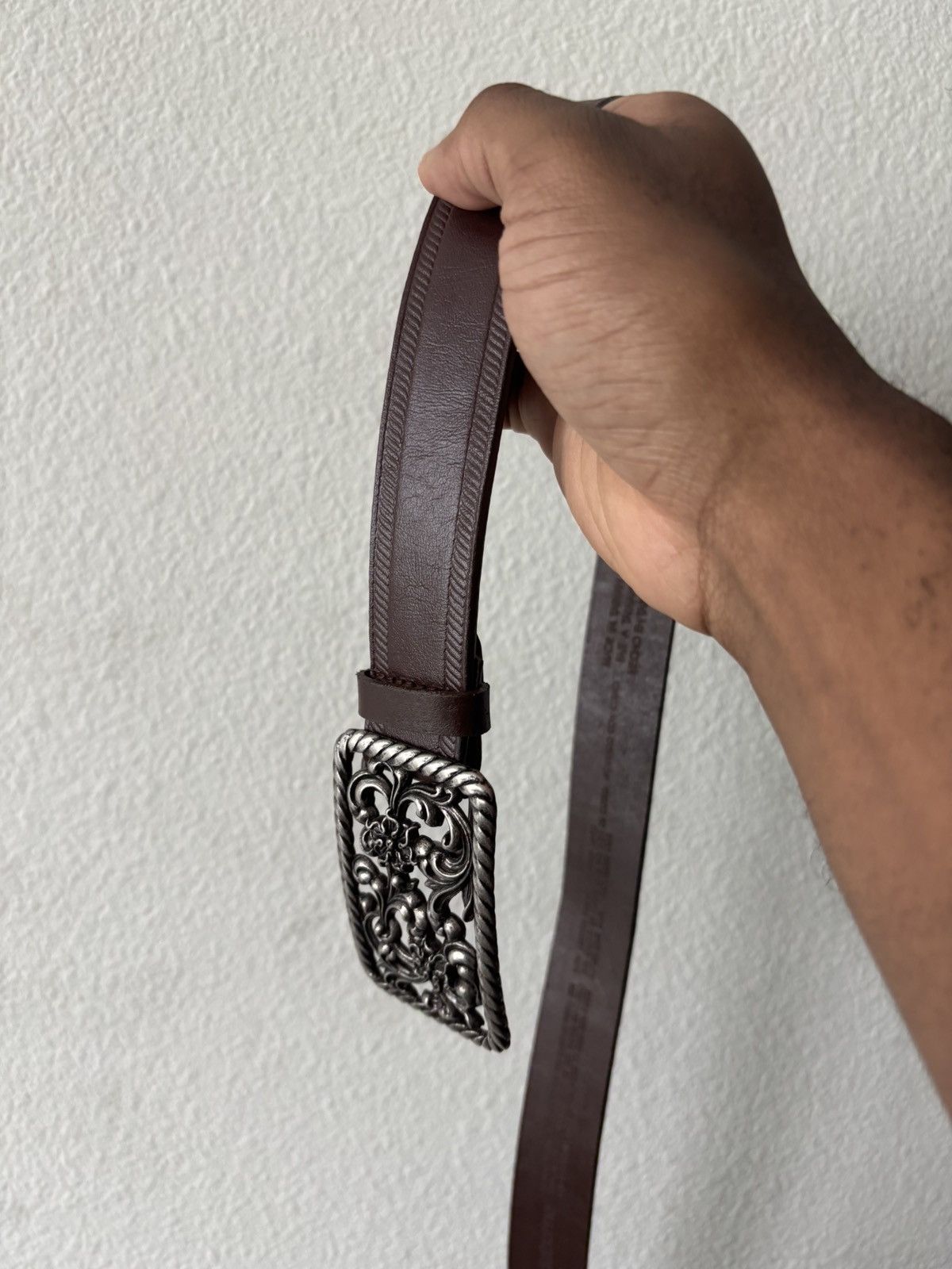 Vintage Vintage Style Leather Belt Floral Silver Buckle Size ONE SIZE - 2 Thumbnail