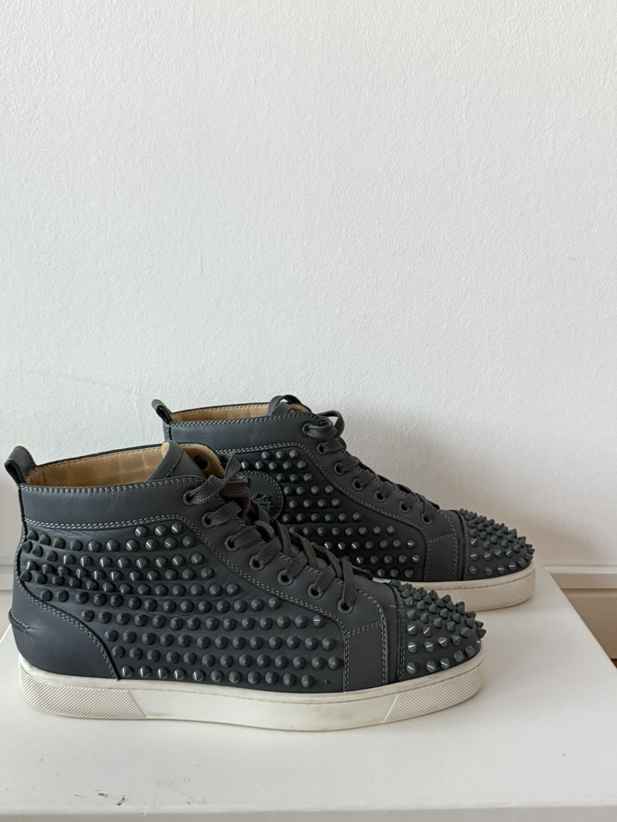 Christian Louboutin Christian Louboutin Grey Leather Louis Spikes High Top Size US 7.5 / EU 40-41 - 1 Thumbnail